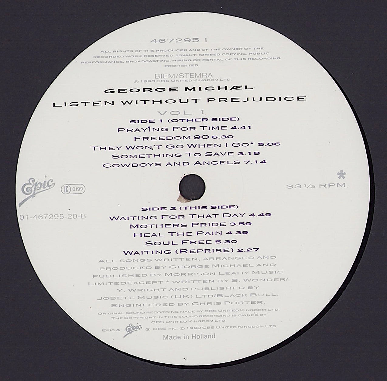 George Michael ‎- Listen Without Prejudice Vol. 1 Vinyl LP