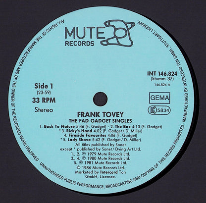 Frank Tovey ‎- The Fad Gadget Singles Vinyl LP