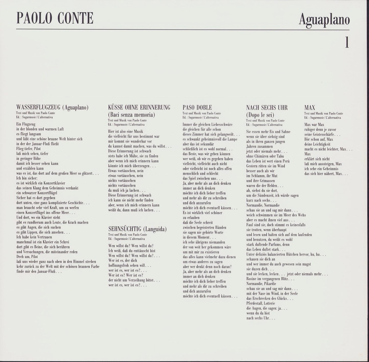 Paolo Conte ‎- Aquaplano Vinyl LP