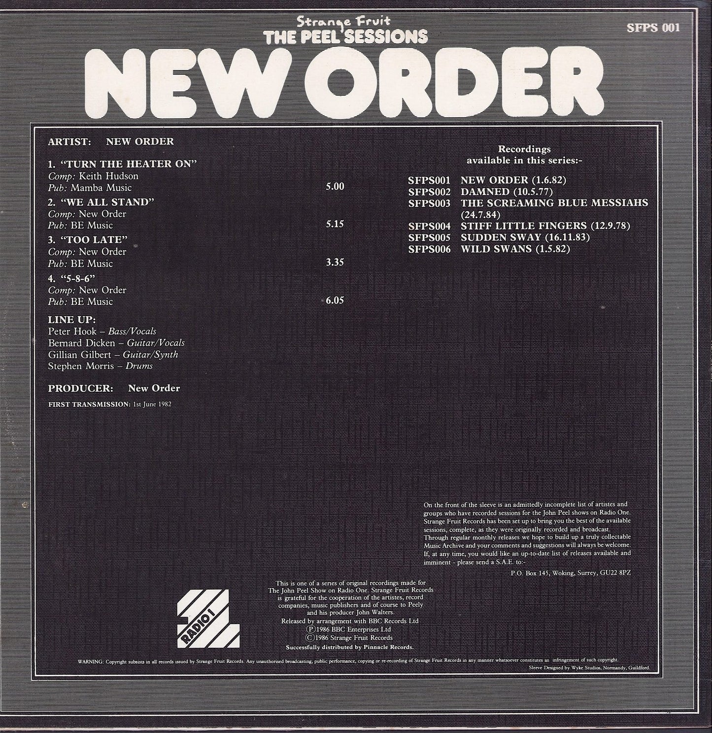 New Order ‎- The Peel Sessions Vinyl 12" Limited Edition