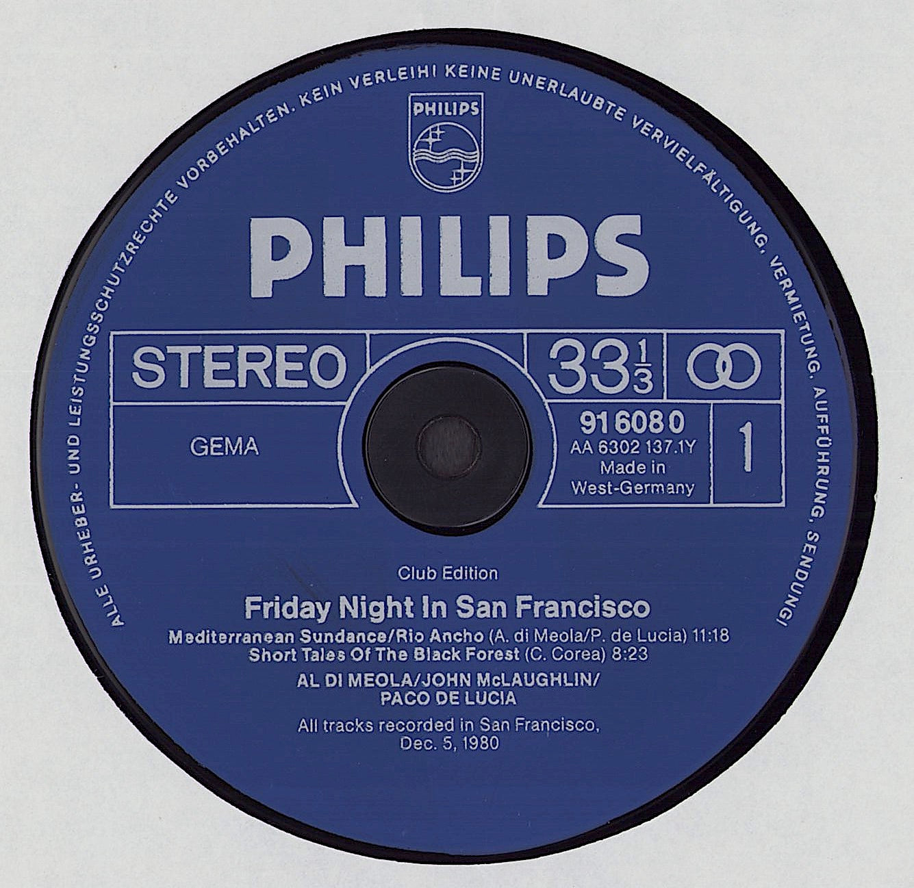 Al Di Meola / John McLaughlin / Paco De Lucia - Friday Night In San Francisco Vinyl LP Club Edition