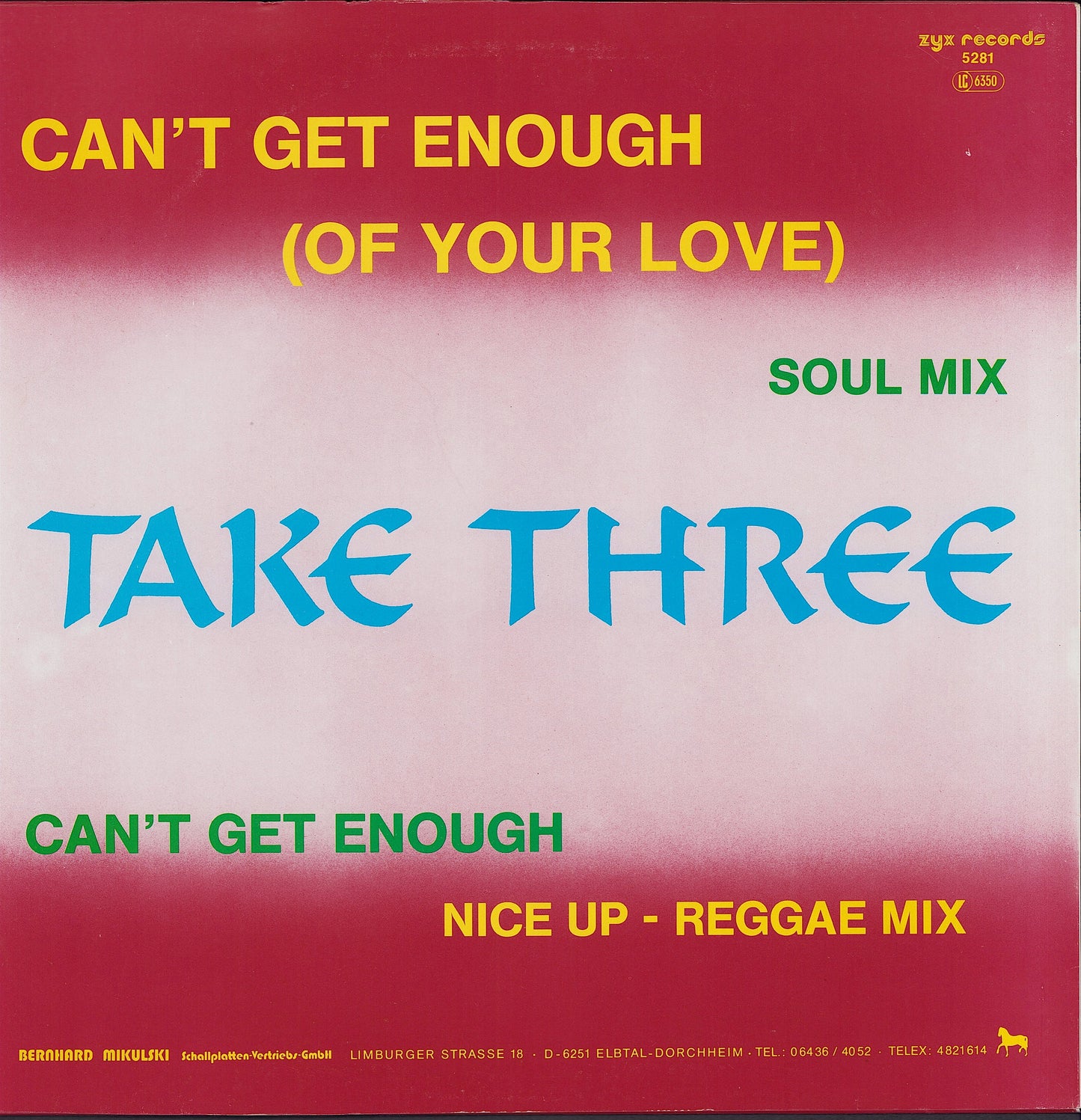 Take Three ‎- Can't Get Enough Of Your Love Vinyl 12"