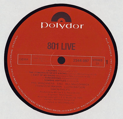 801 ‎- 801 Live Vinyl LP