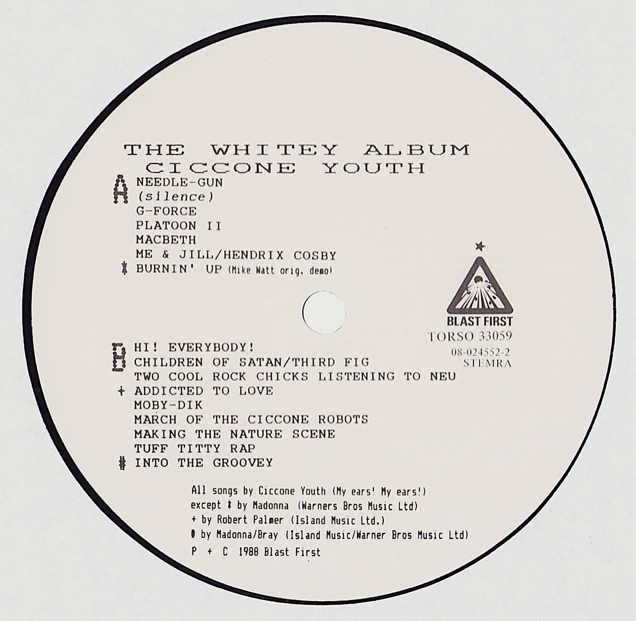 Ciccone Youth ‎- The Whitey Album Vinyl LP