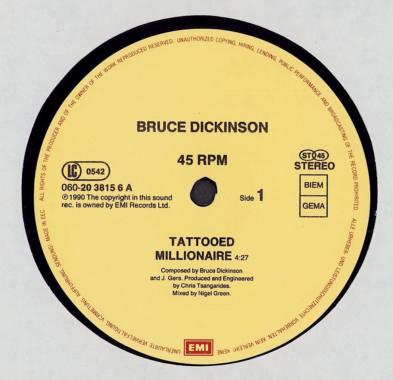 Bruce Dickinson - Tattooed Millionaire Vinyl 12"