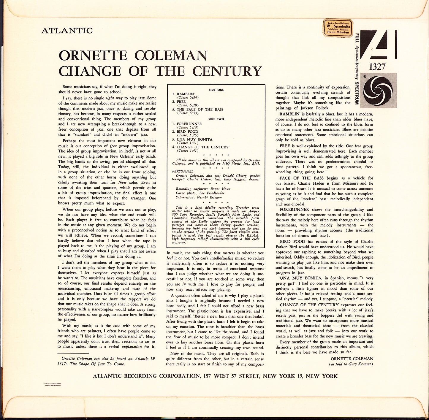 Ornette Coleman – Change Of The Century Vinyl LP