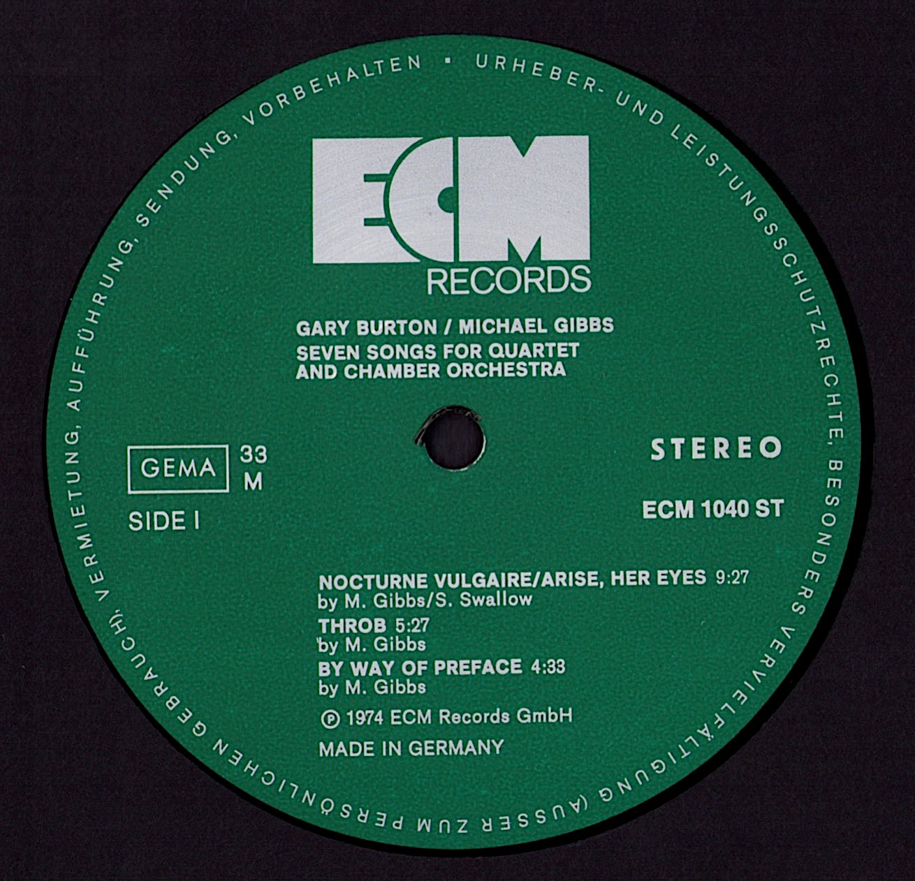 Gary Burton Music By Michael Gibbs – Seven Songs For Quartet And Chamber Orchestra Vinyl LP