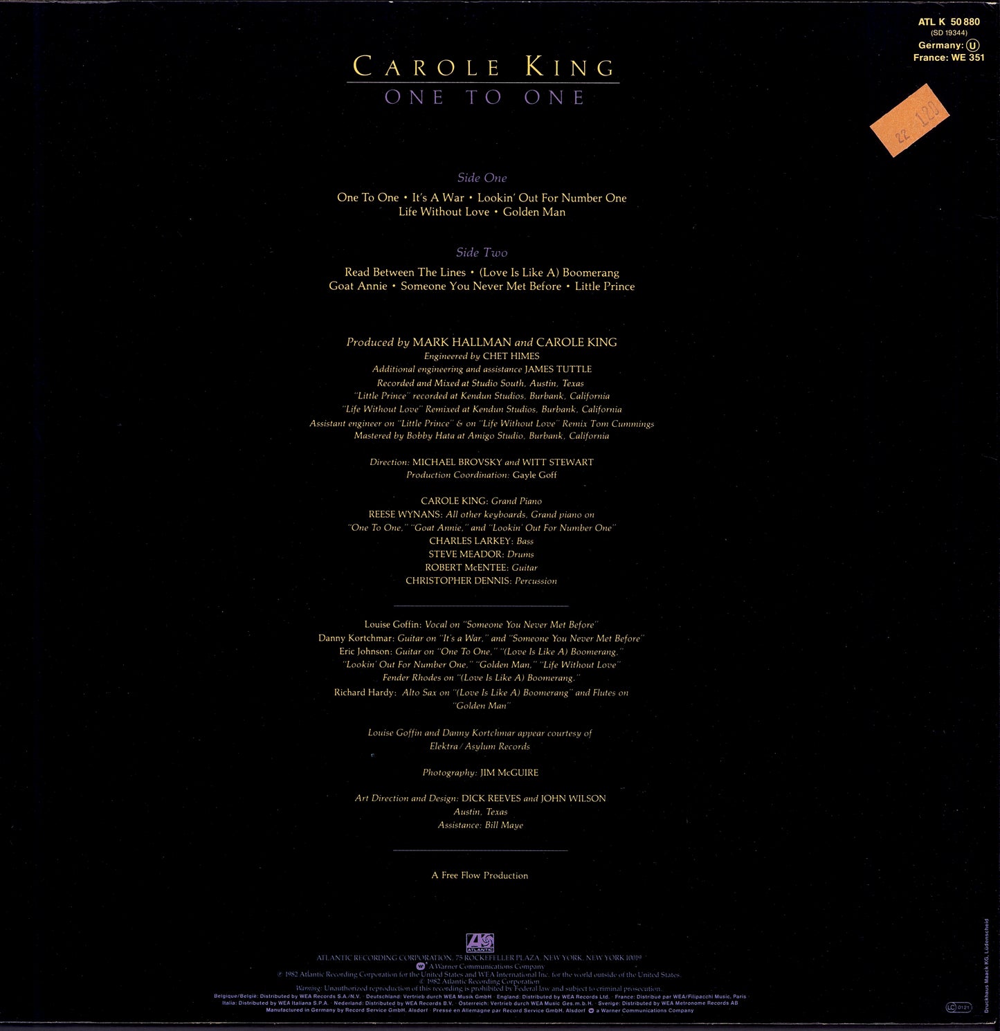 Carole King – One To One Vinyl LP