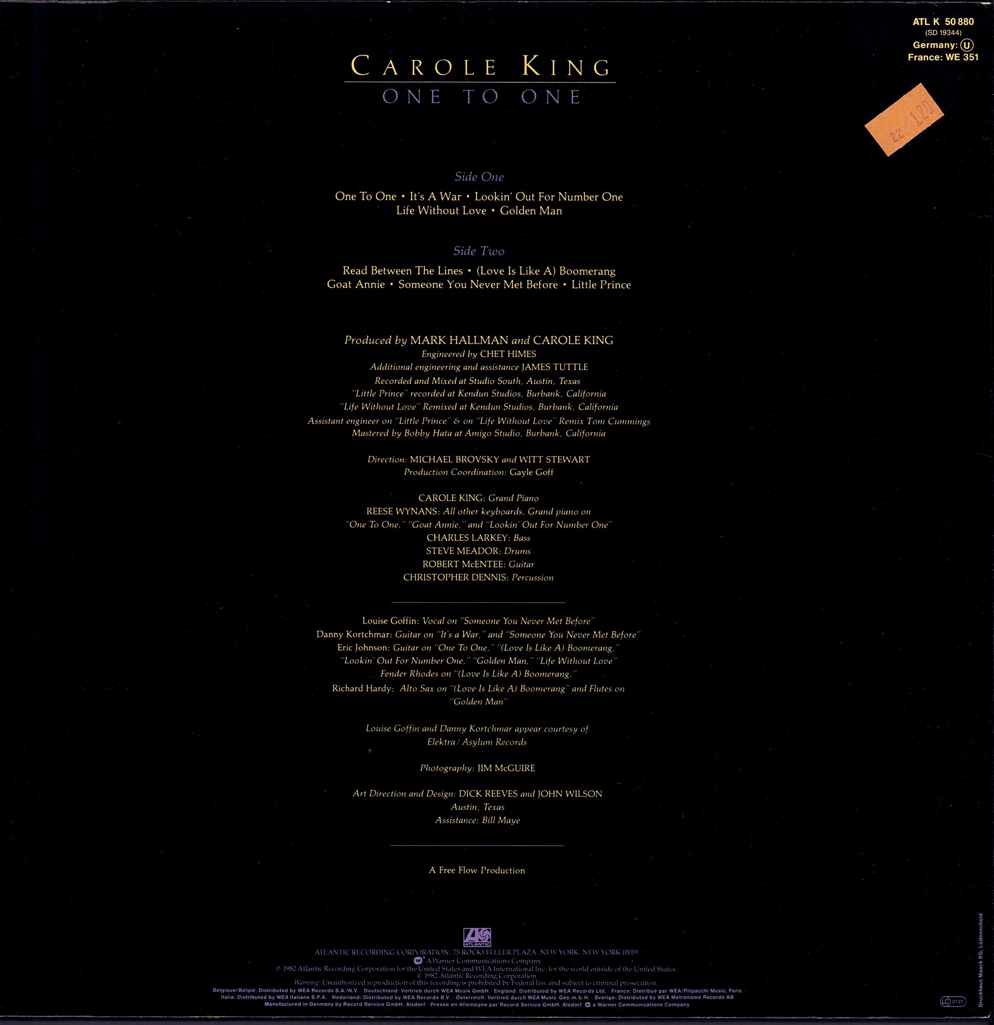 Carole King – One To One Vinyl LP