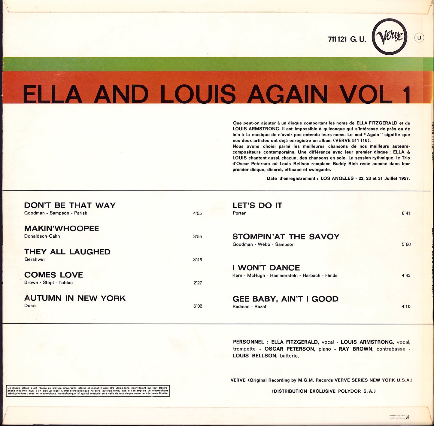 Ella Fitzgerald & Louis Armstrong – Ella And Louis Again Vol 1 Vinyl LP