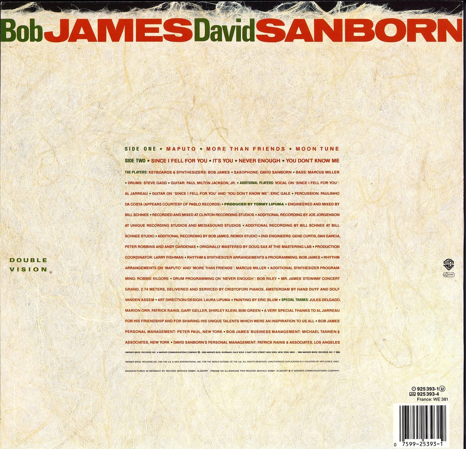 Bob James / David Sanborn – Double Vision Vinyl LP