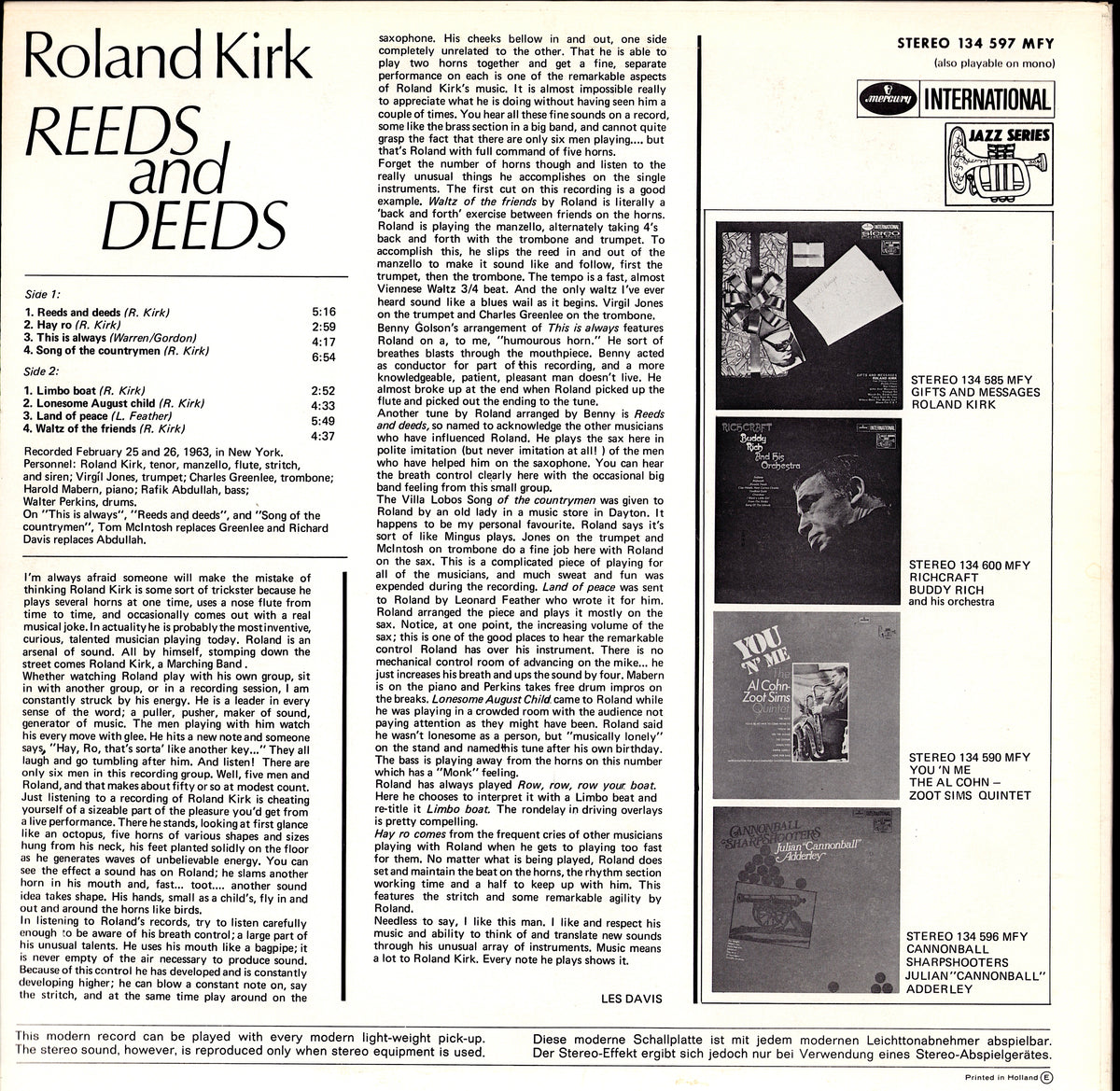 Roland Kirk - Kirk In Copenhagen Mono Vinyl LP | Dutch Pressing | 1964 Kopie