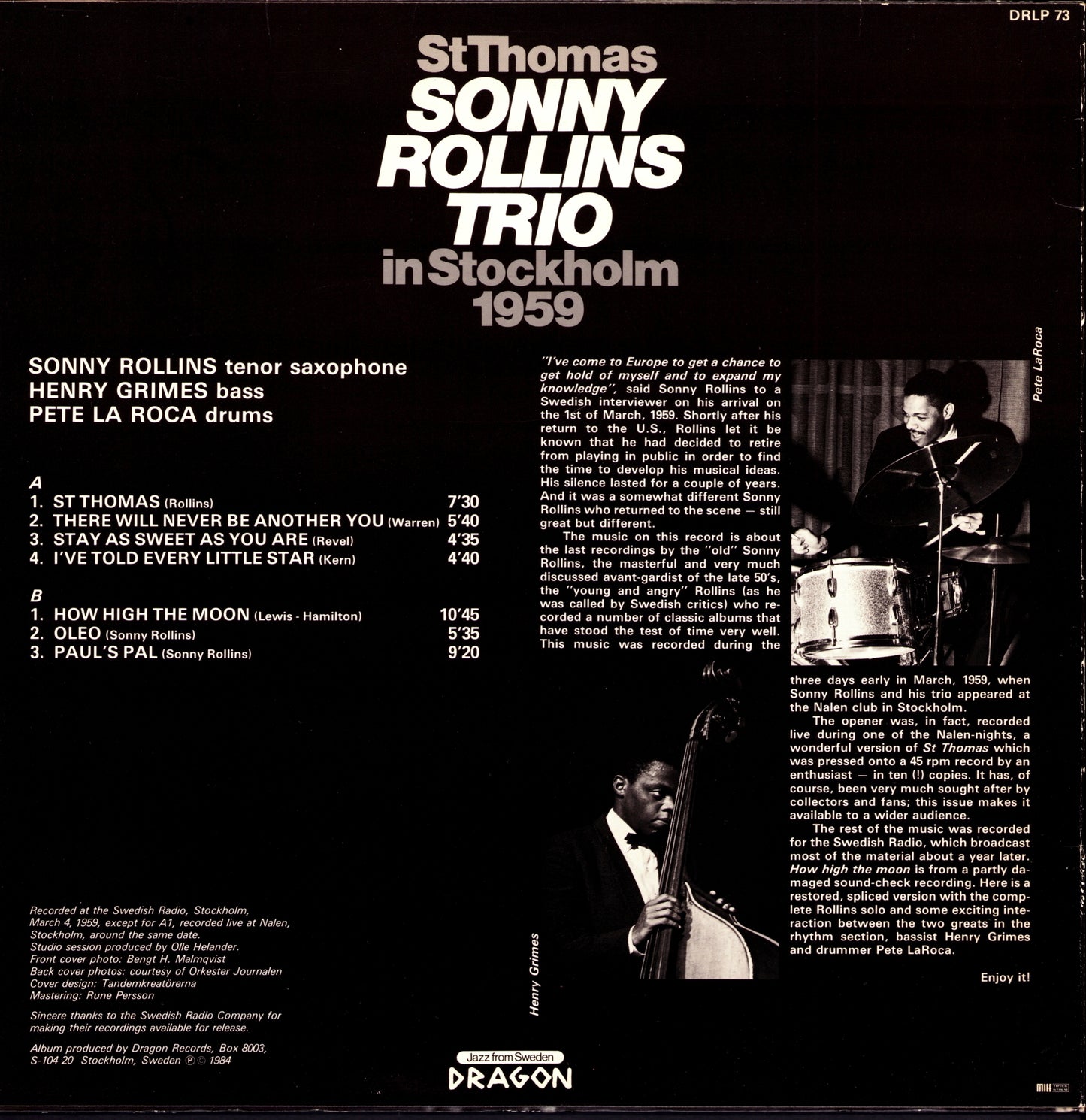 Sonny Rollins Trio – St Thomas - Sonny Rollins Trio In Stockholm 1959 Vinyl LP