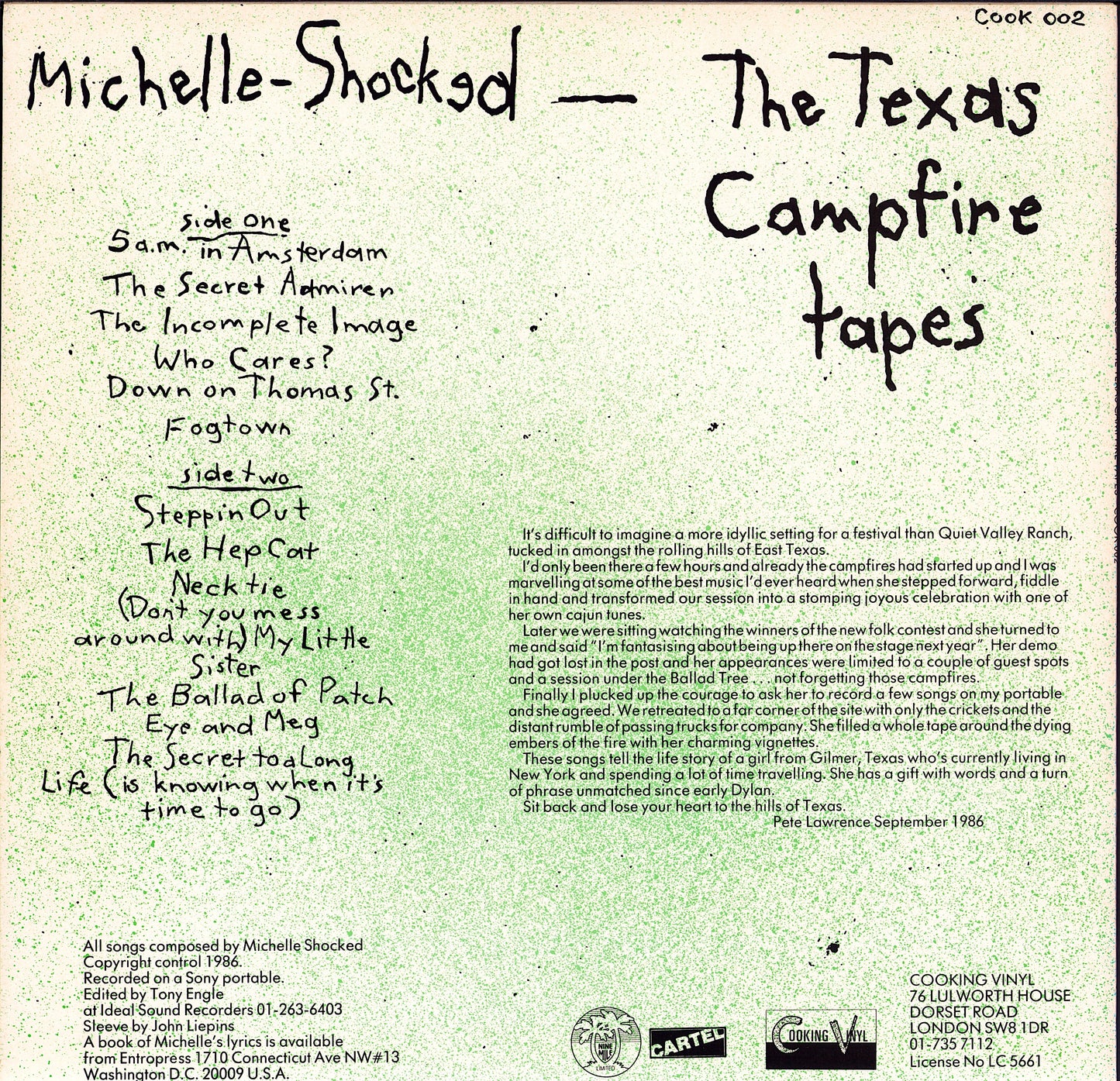 Michelle-Shocked ‎– The Texas Campfire Tapes Vinyl LP