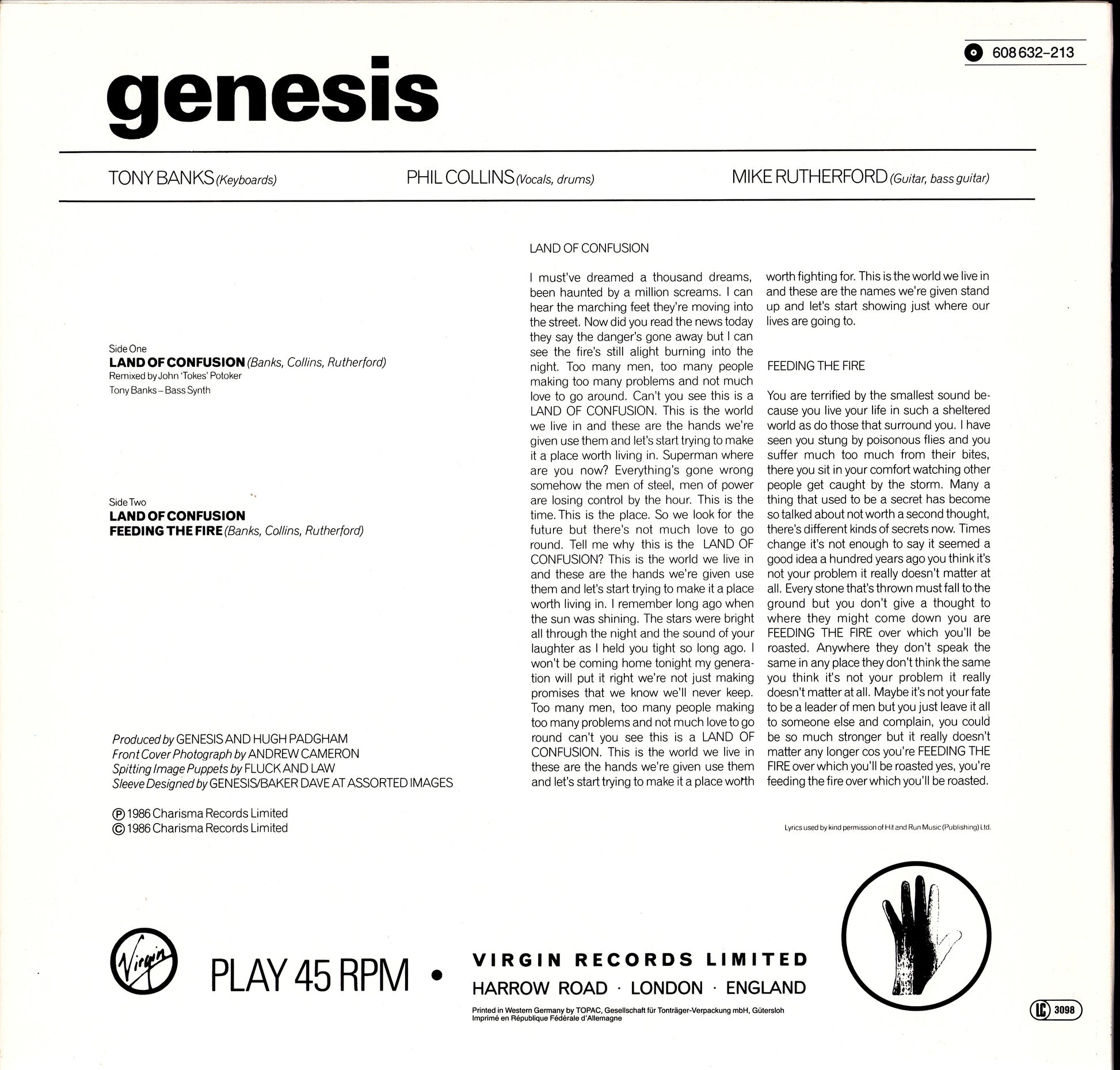 Genesis - Tonight, Tonight, Tonight Vinyl 12" | EU Original | 1987 Kopie