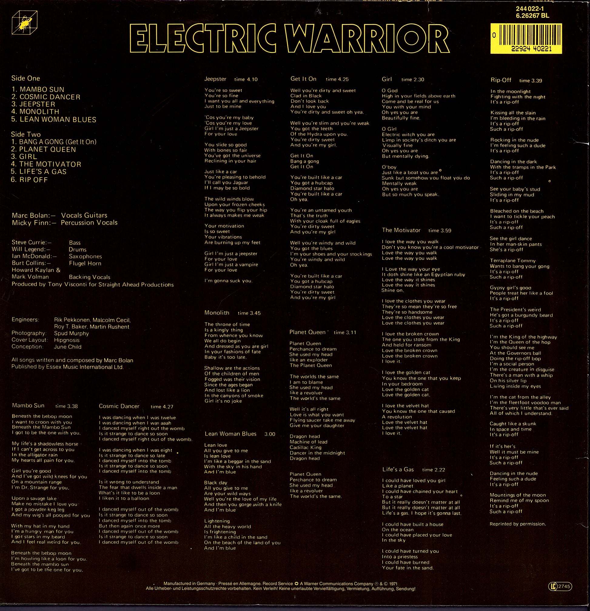 T. Rex – Electric Warrior Vinyl LP