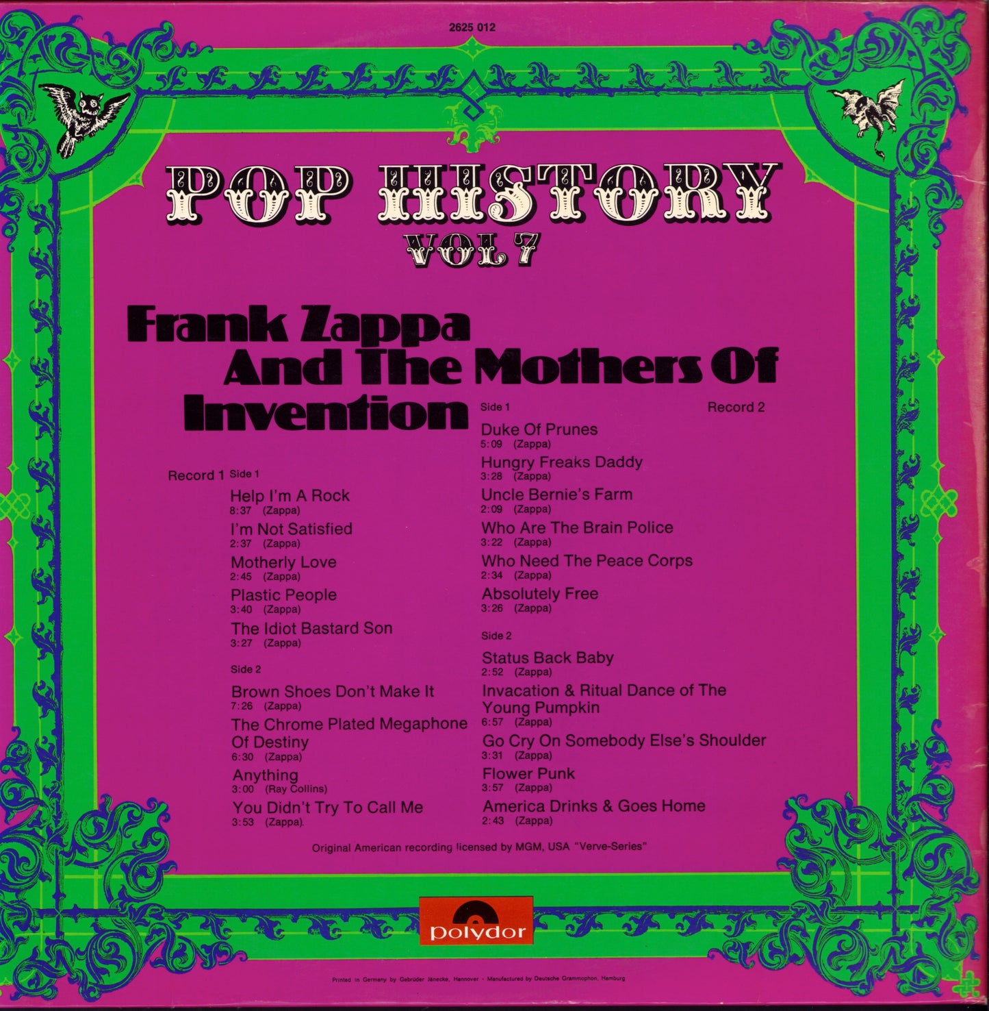 Frank Zappa And The Mothers Of Invention – Pop History, Vol. 7 Vinyl 2LP