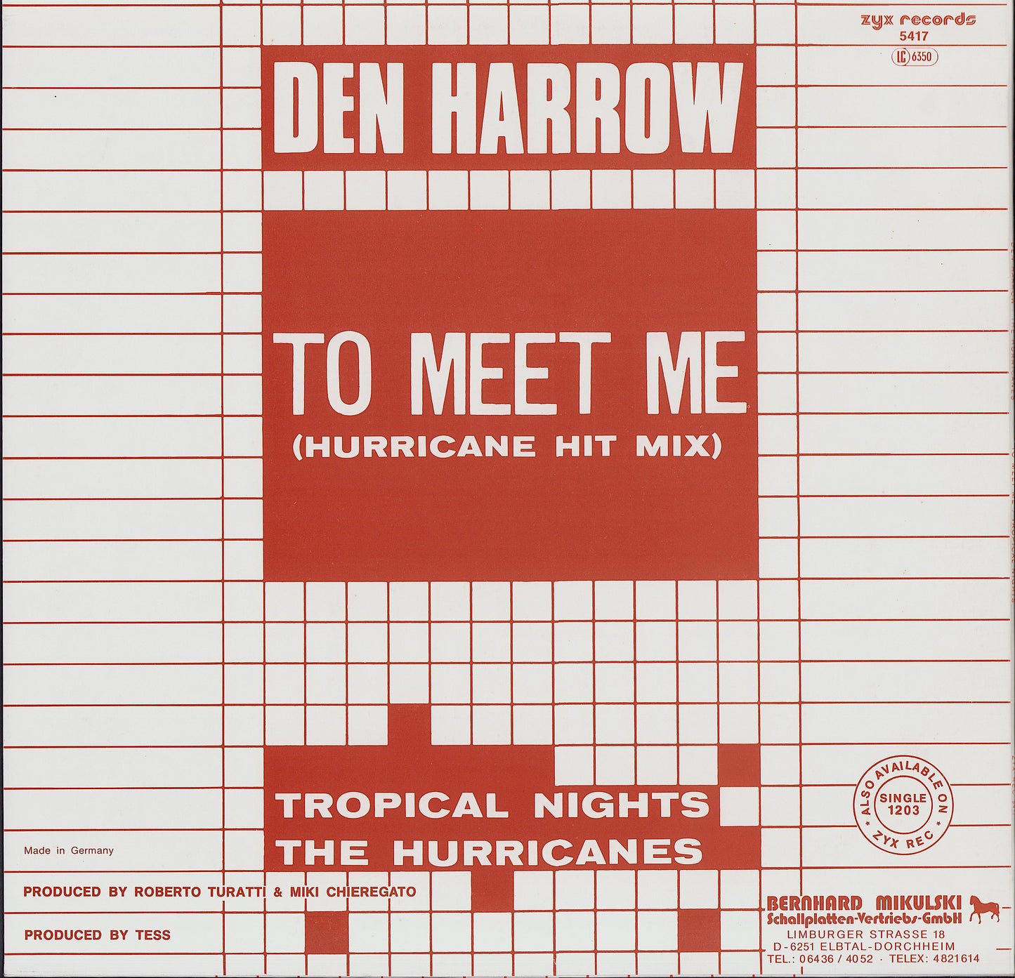 Den Harrow / The Hurricanes ‎- To Meet Me Hurricane Hit Mix / Tropical Nights Vinyl 12"