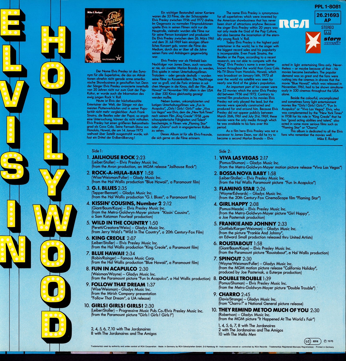 Elvis Presley - Elvis In Hollywood (Vinyl LP | DE Original | 1976)