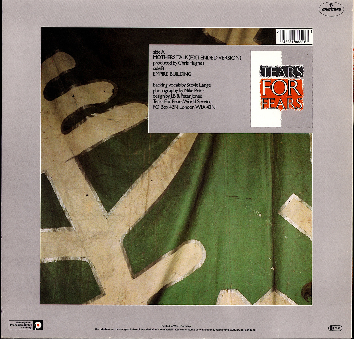Tears For Fears - Mothers Talk Beat Of The Drum Mix Vinyl 12" Kopie