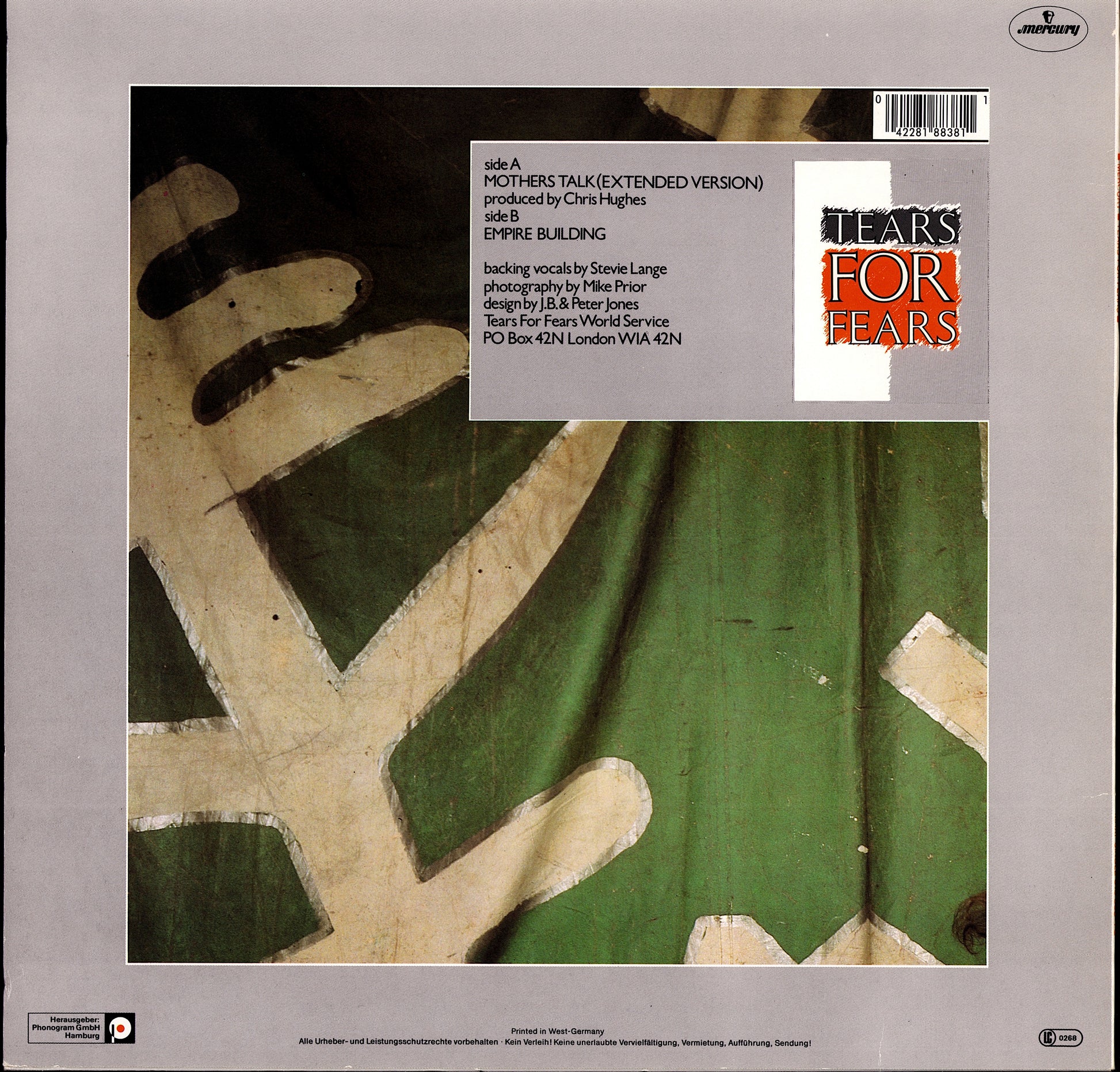 Tears For Fears - Mothers Talk Beat Of The Drum Mix Vinyl 12" Kopie