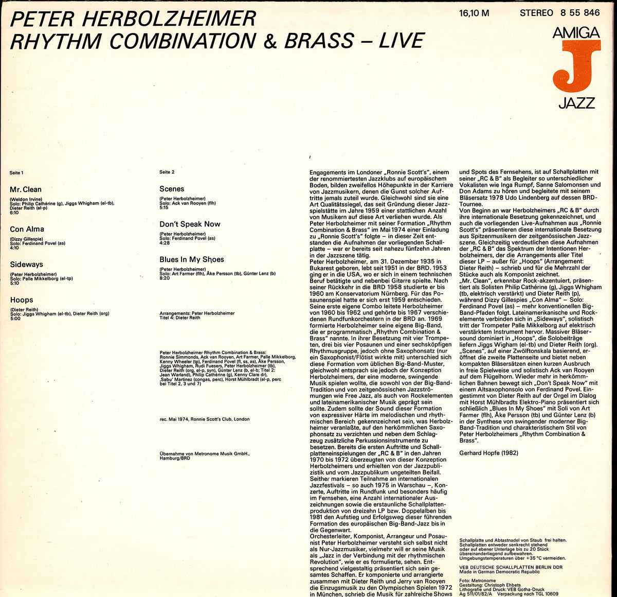 Peter Herbolzheimer Rhythm Combination & Brass - Live (Vinyl LP | GDR Reissue | 1982)