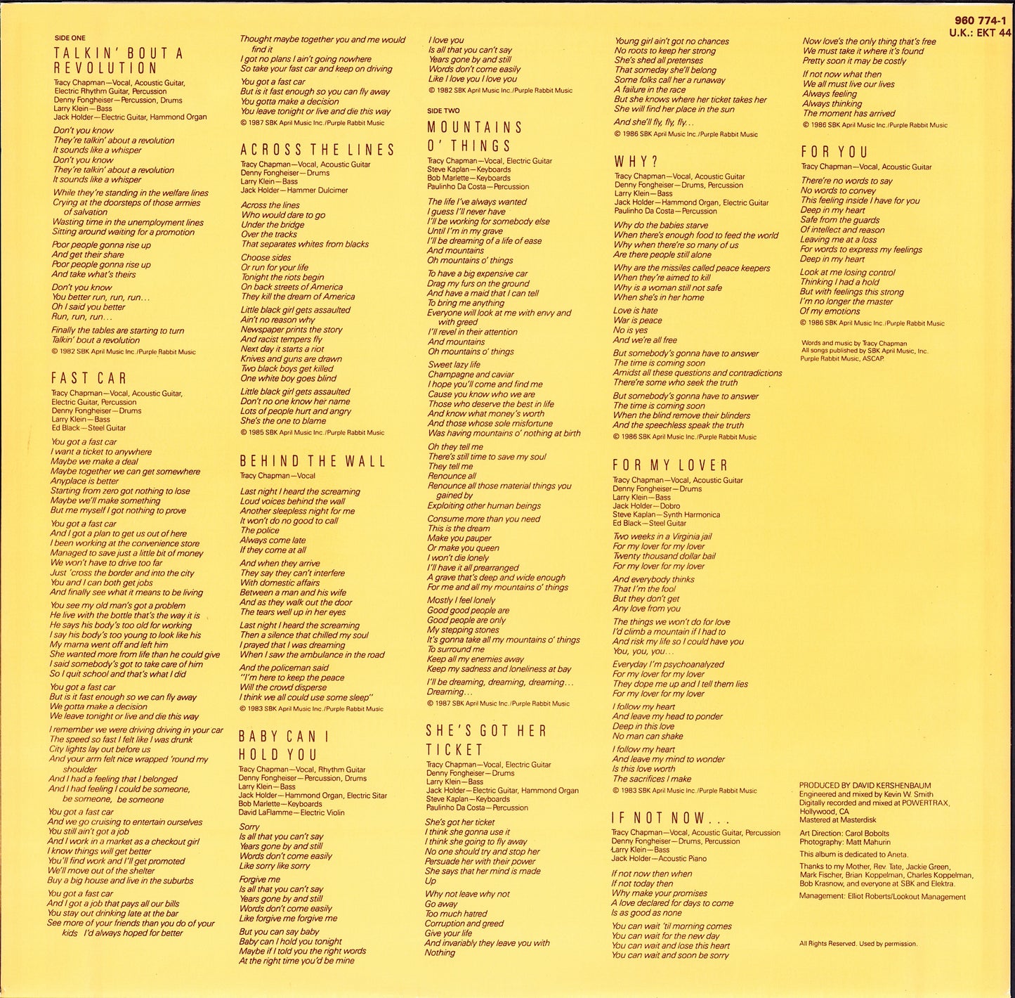 Tracy Chapman ‎- Tracy Chapman Vinyl LP