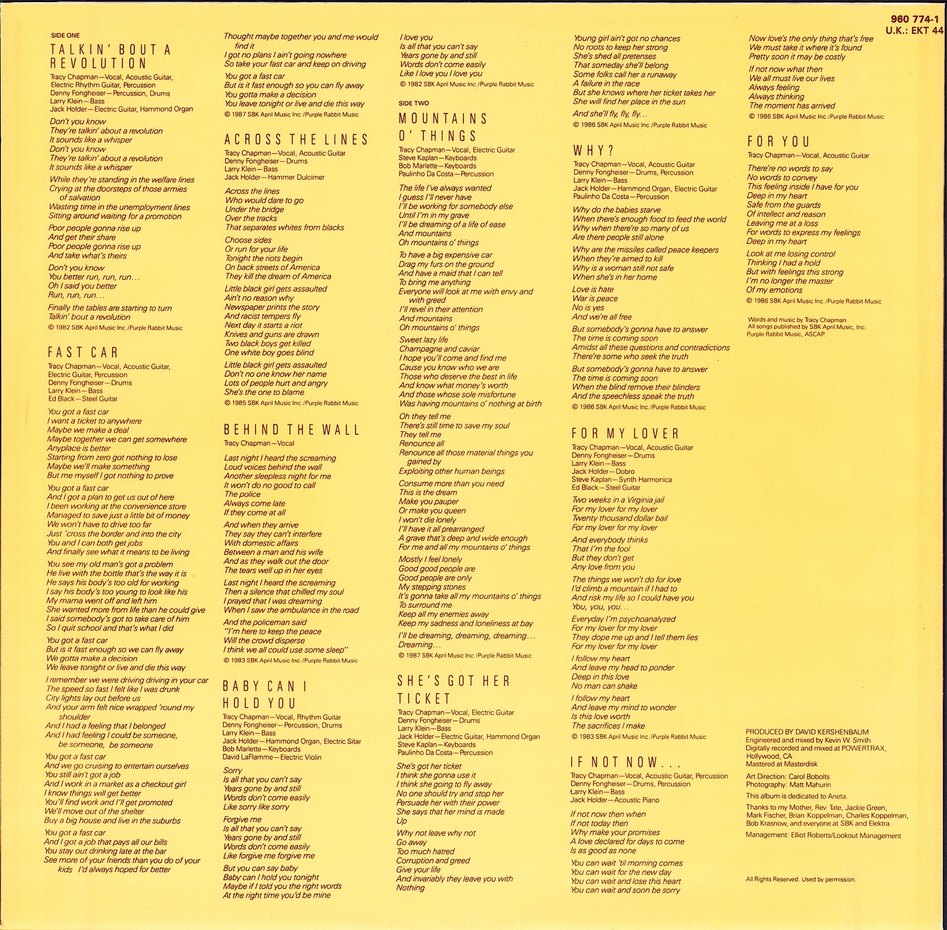 Tracy Chapman ‎- Tracy Chapman Vinyl LP