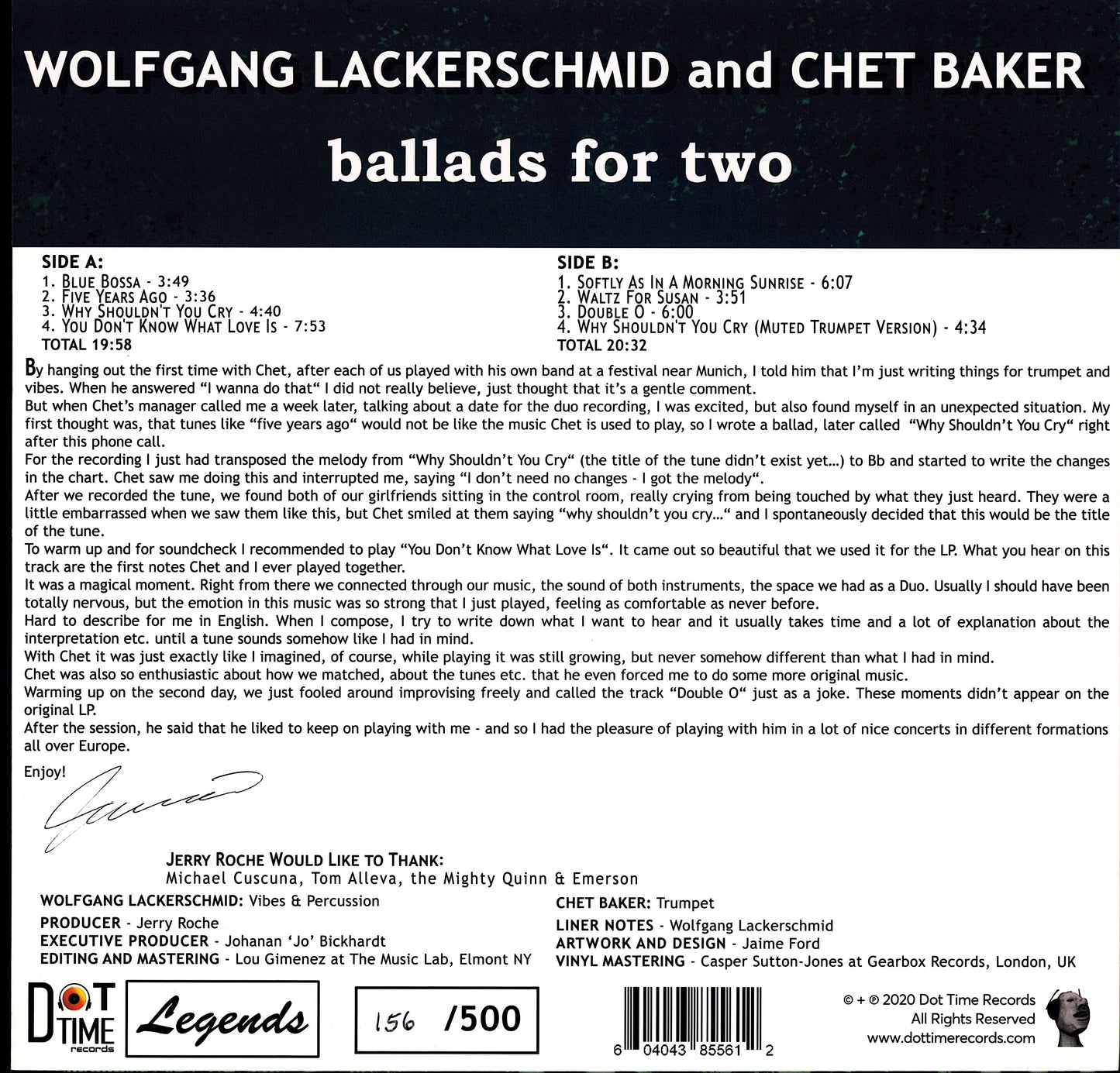 Wolfgang Lackerschmid, Chet Baker – Ballads for Two Vinyl LP Limited Edition