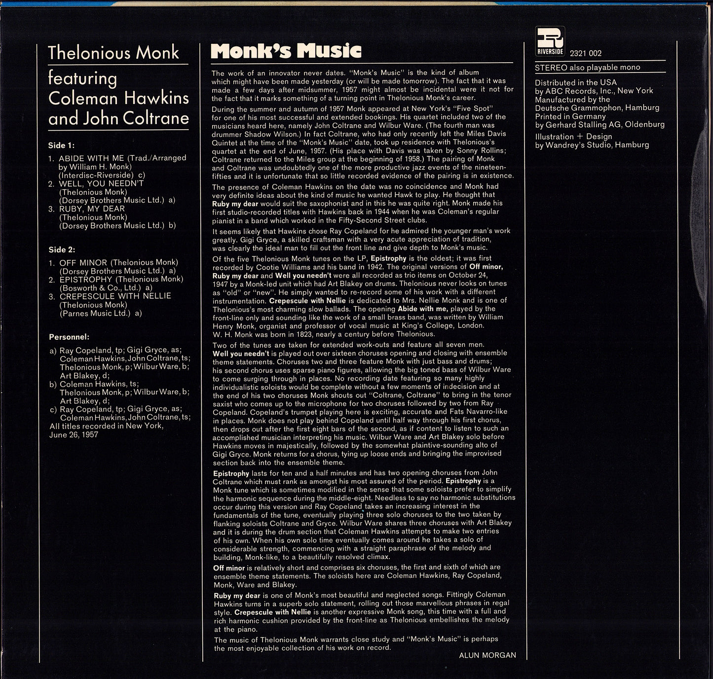 Thelonious Monk ‎- Monk's Music Vinyl LP