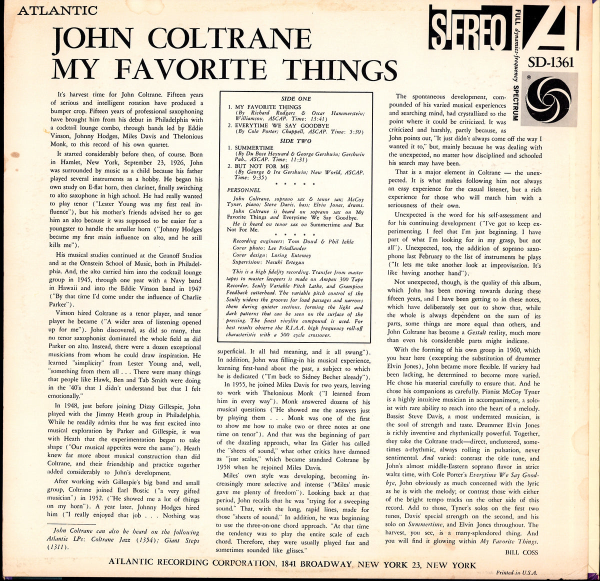 John Coltrane - My Favorite Things Vinyl LP | US Original | 1961 Kopie