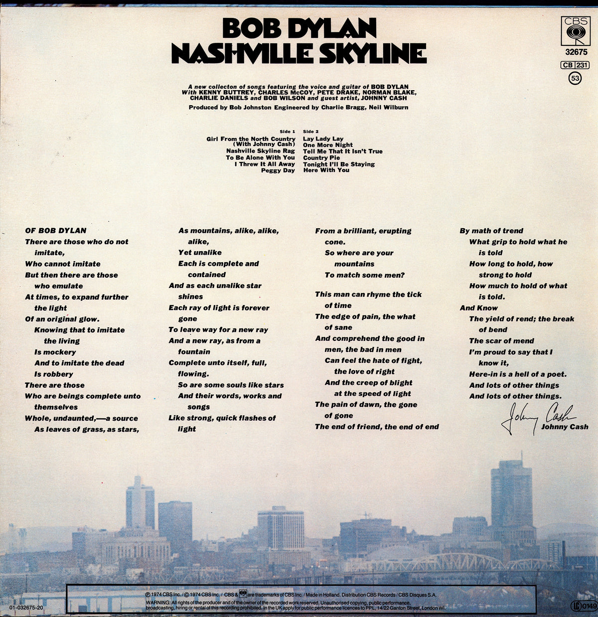 Bob Dylan - Nashville Skyline (Vinyl LP | EU Reissue)