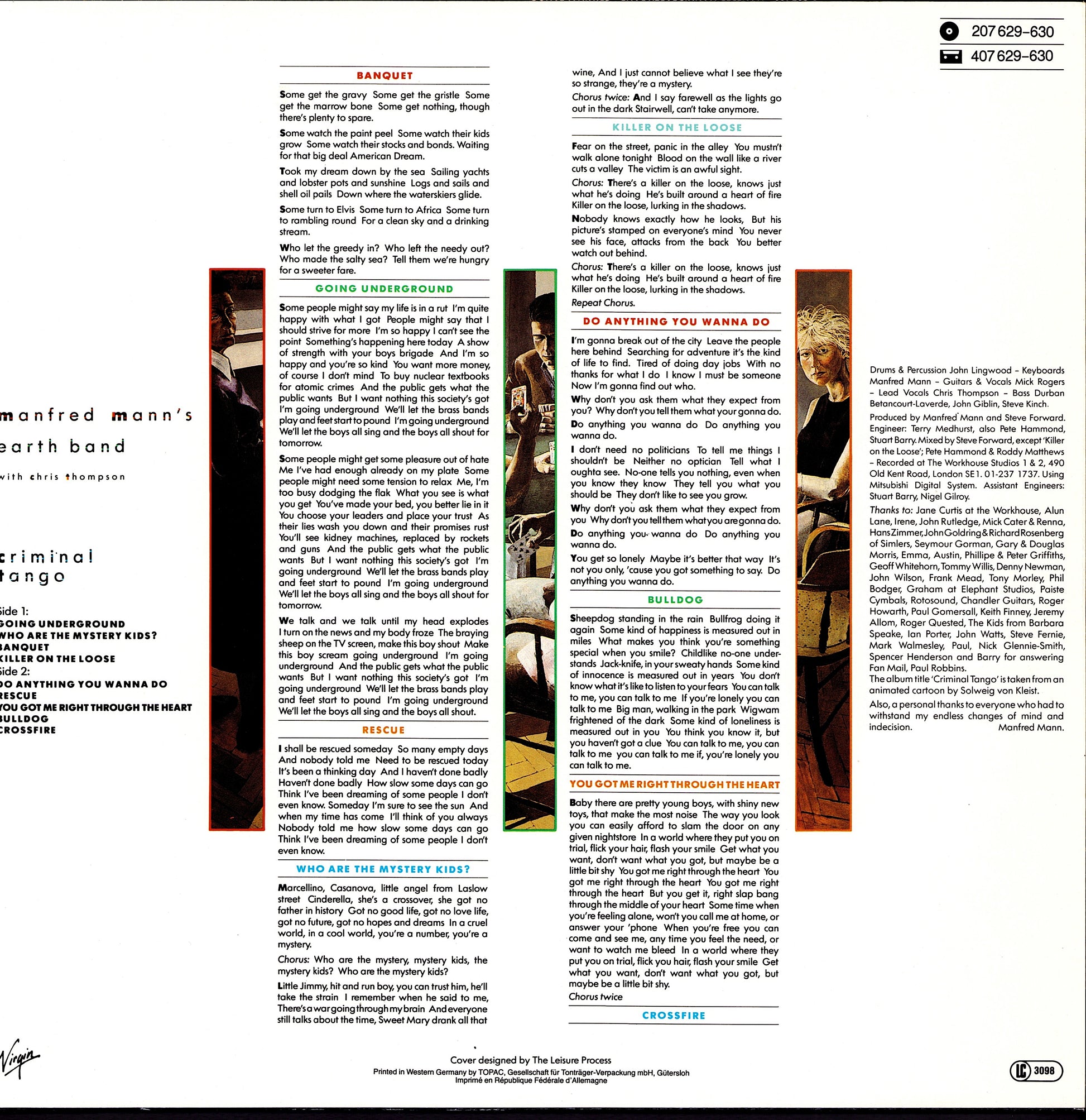 Manfred Mann's Earth Band With Chris Thompson – Criminal Tango Vinyl LP