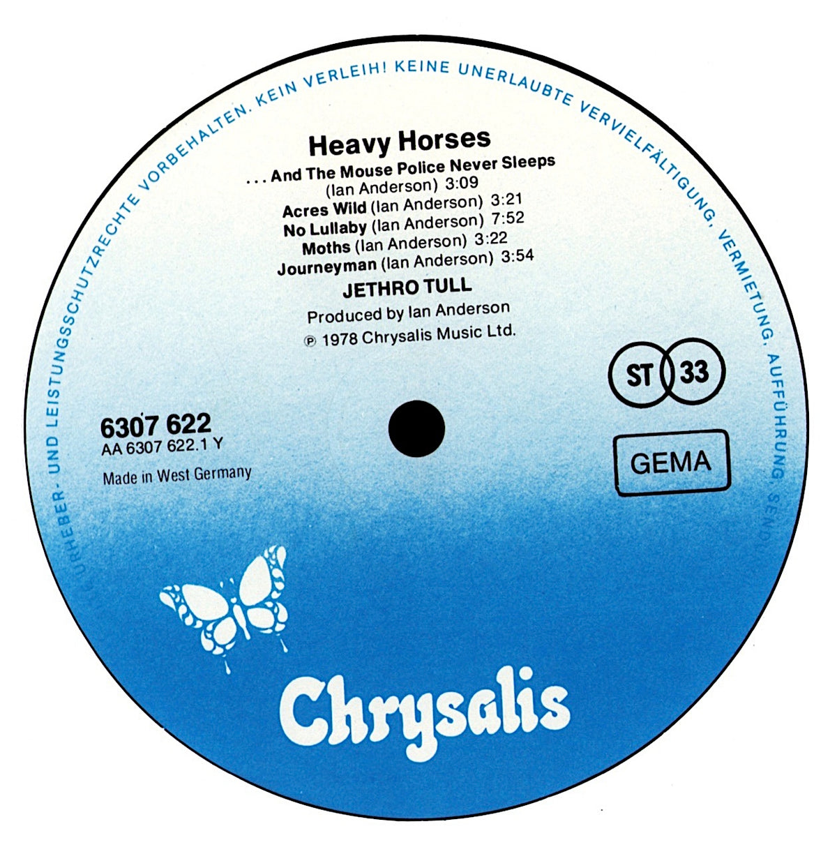 Jethro Tull - Heavy Horses Vinyl LP | EU Reissue | 1987 Kopie