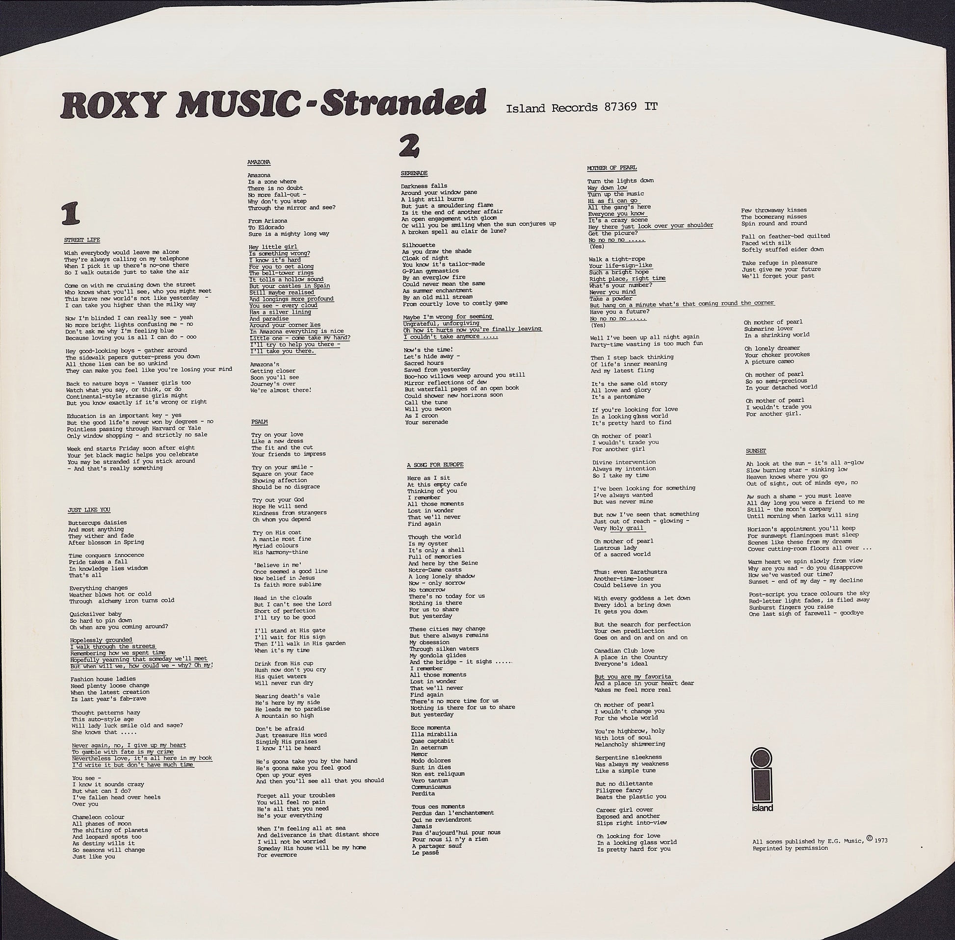 Roxy Music ‎- Stranded