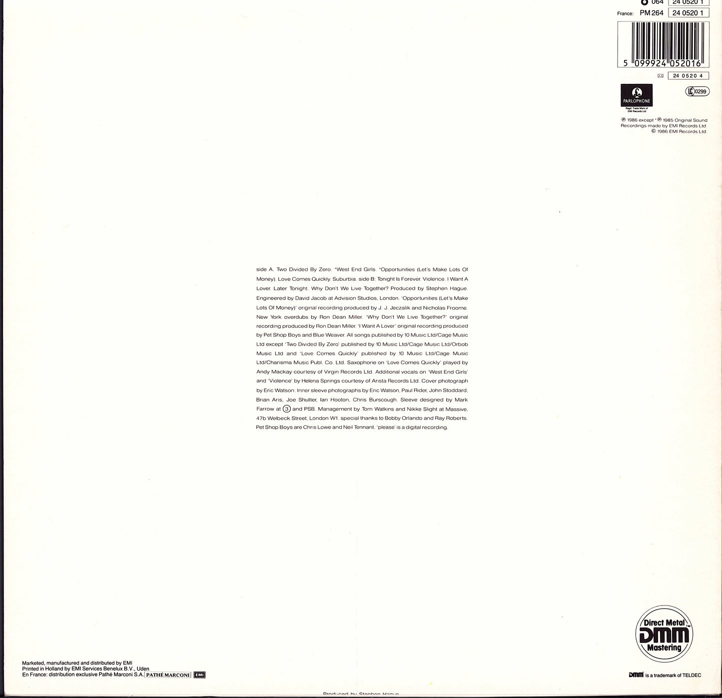 Pet Shop Boys ‎- Please Vinyl LP