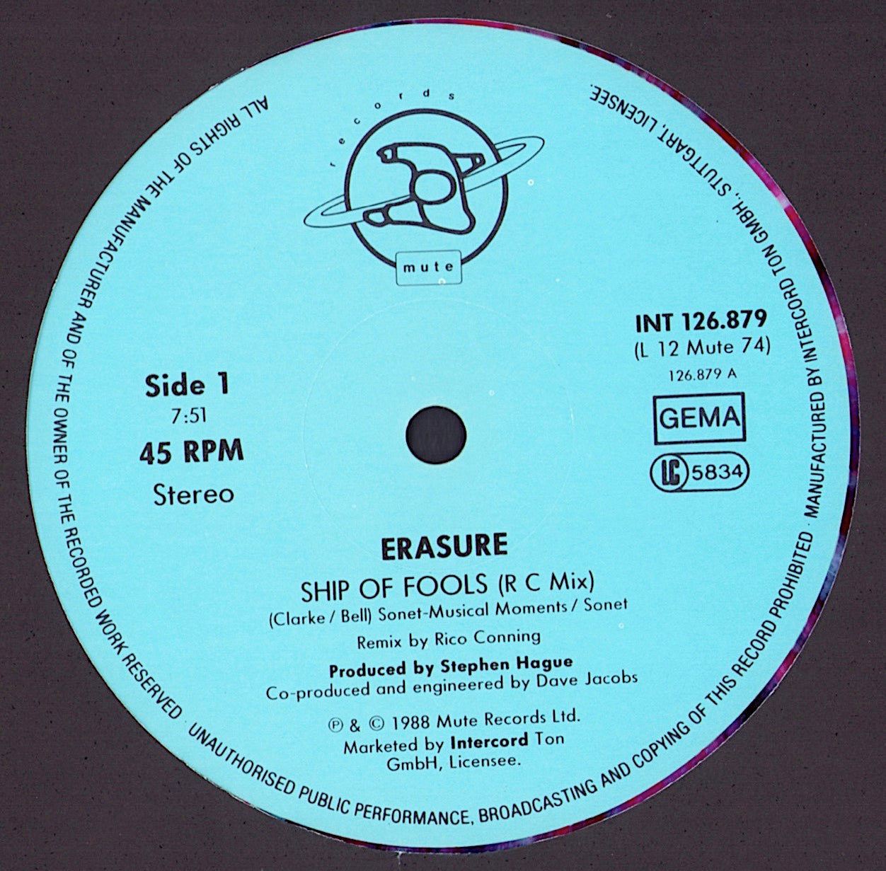 Erasure – Ship Of Fools Marbled Red/Blue/White Vinyl 12" Limited Edition