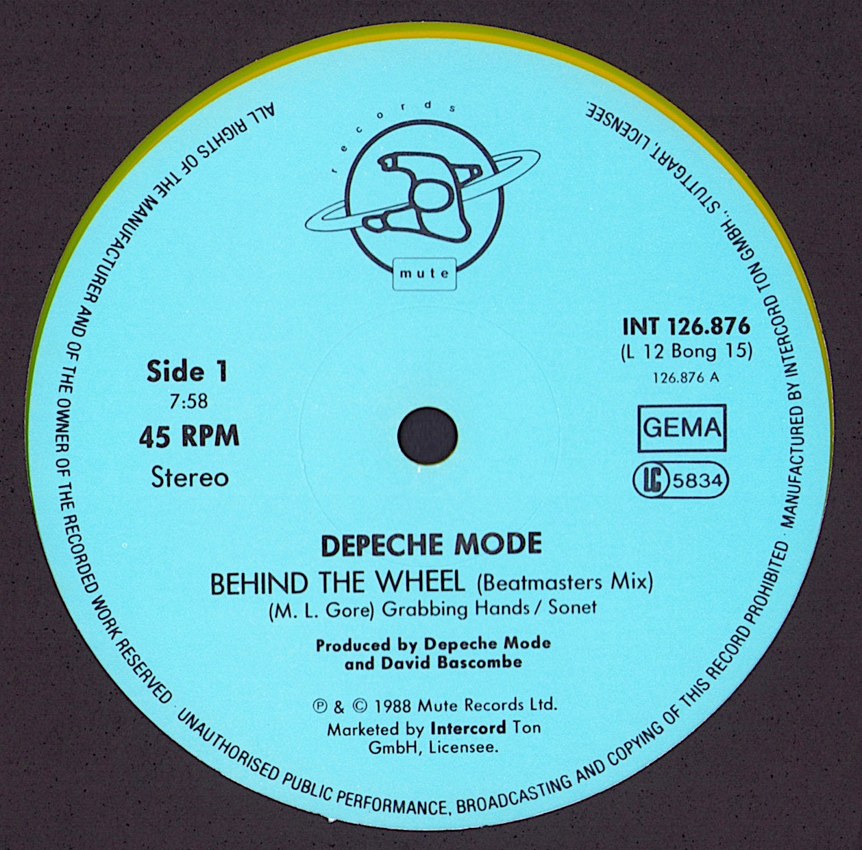 Depeche Mode - Behind The Wheel Beatmasters Mix Yellow Vinyl 12" Maxi-Single