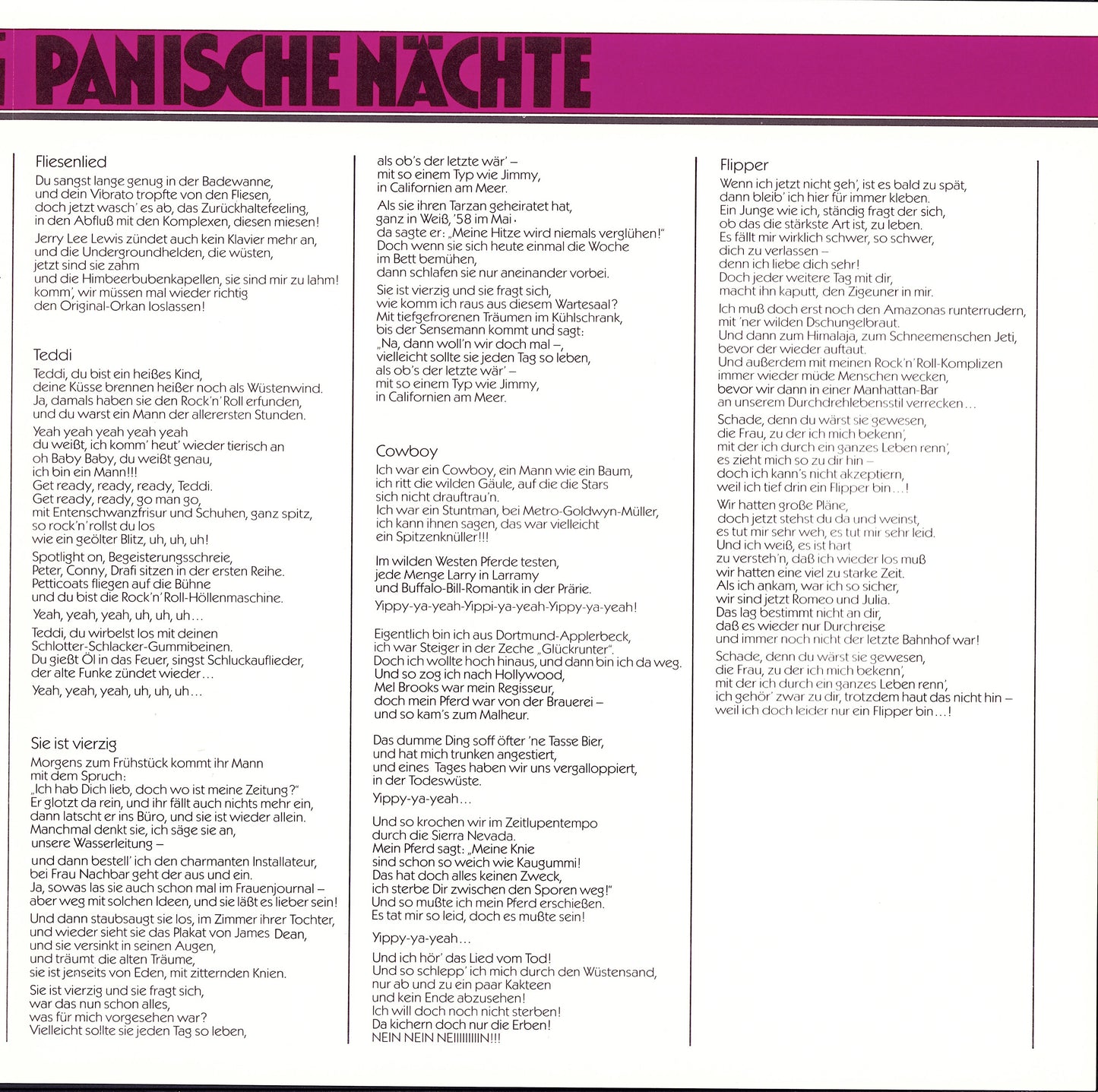 Udo Lindenberg Und Das Panik-Orchester – Panische Nächte Vinyl LP