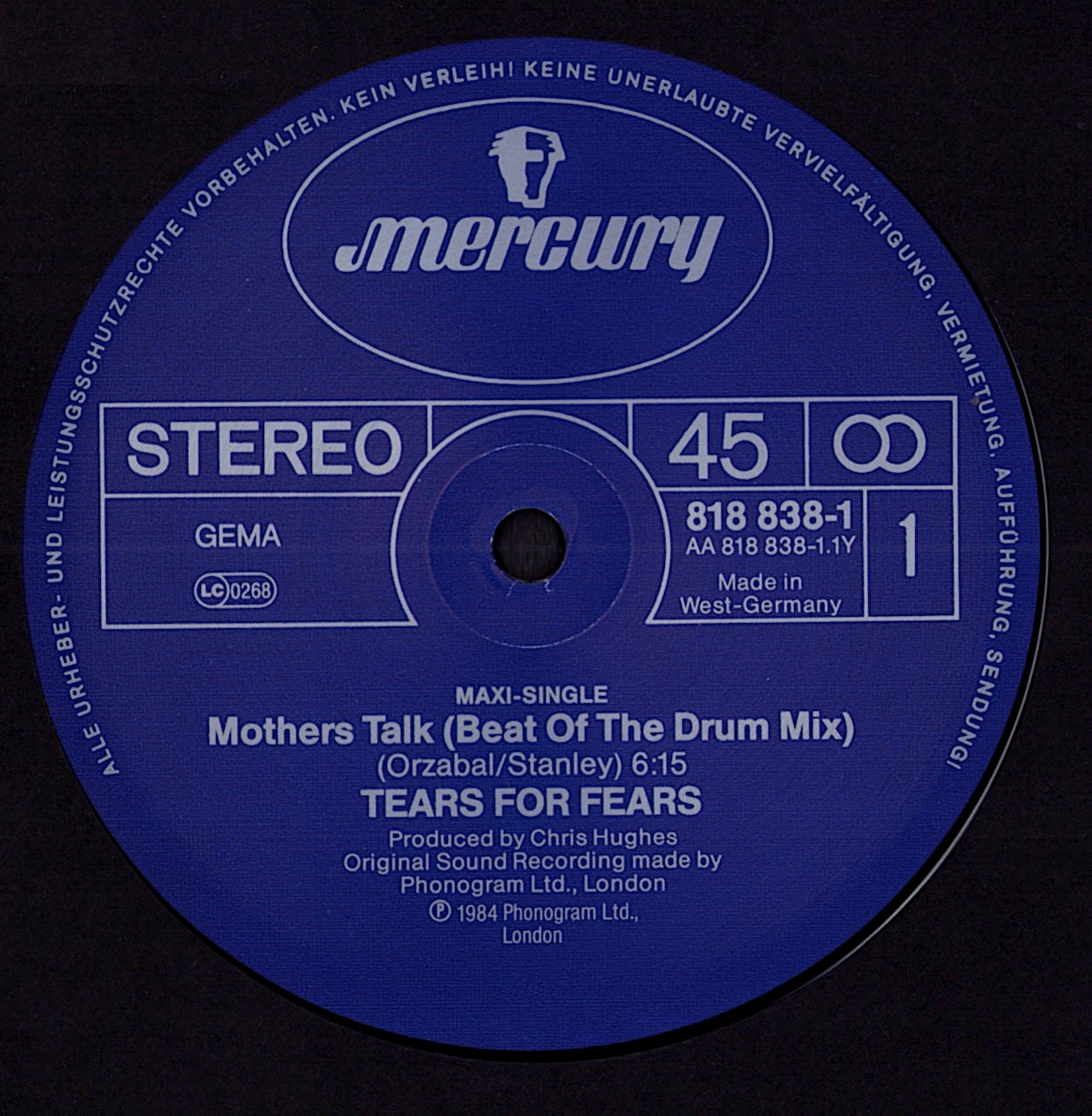 Tears For Fears - Mothers Talk Beat Of The Drum Mix Vinyl 12" Kopie