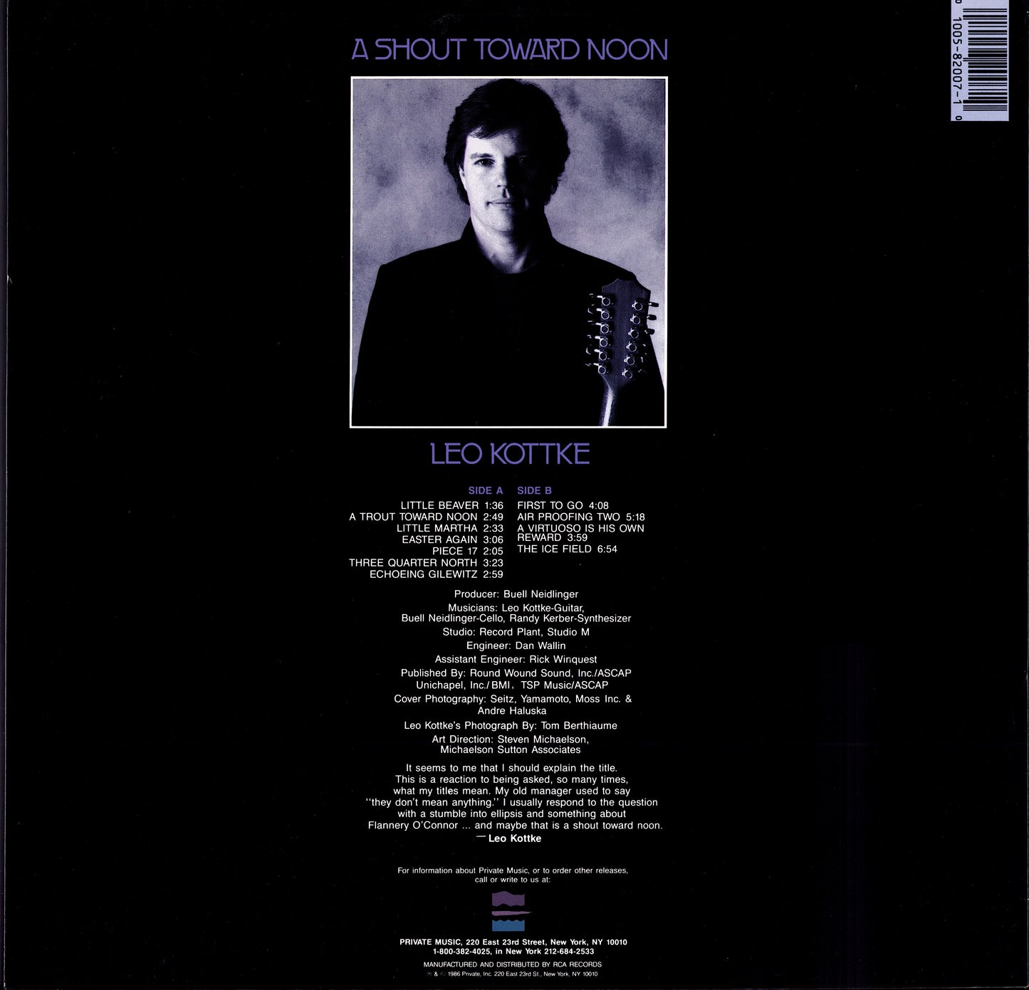 Leo Kottke – A Shout Toward Noon Vinyl LP