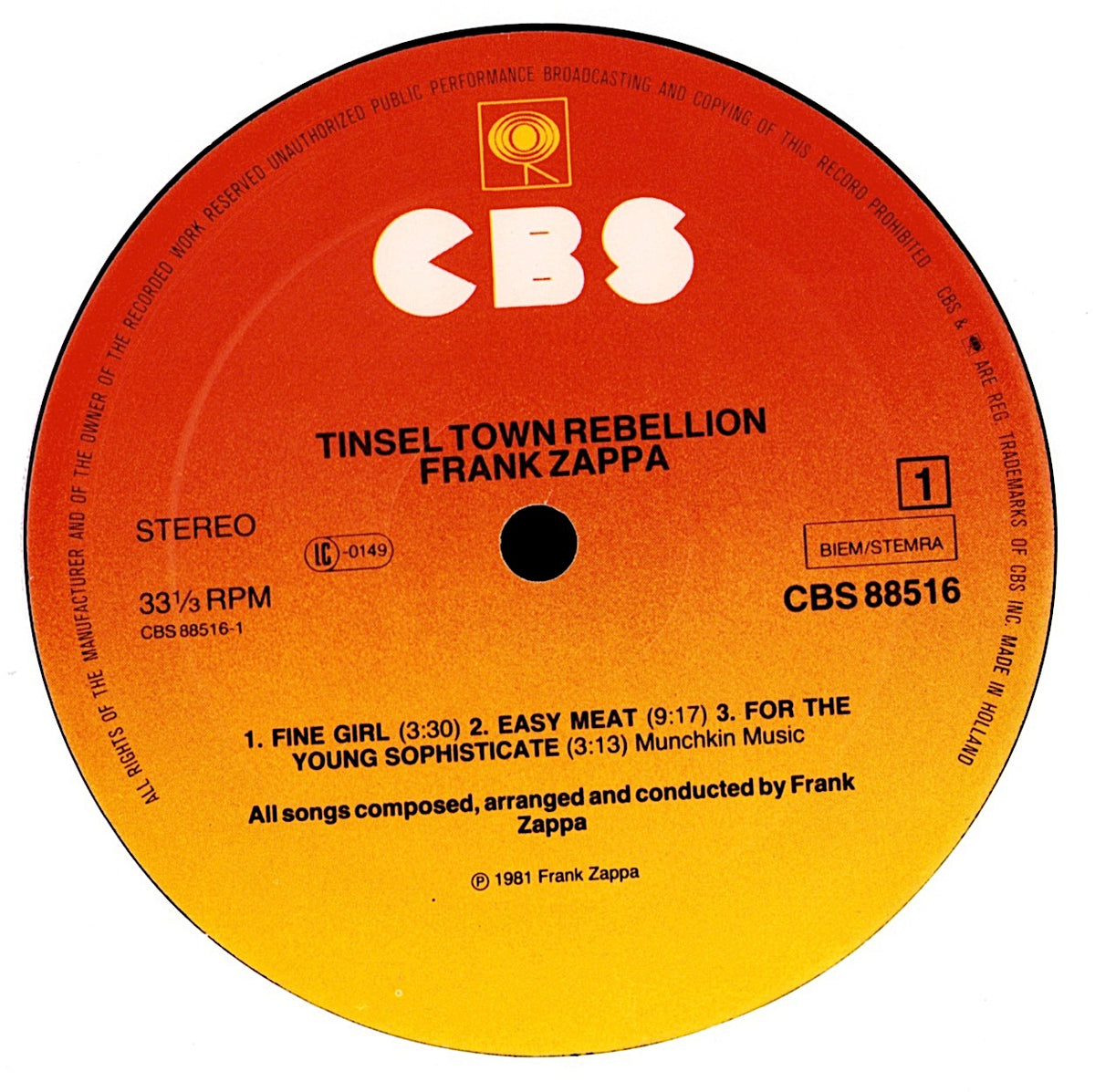 Frank Zappa - Tinsel Town Rebellion Vinyl 2LP | EU Original | 1981 Kopie