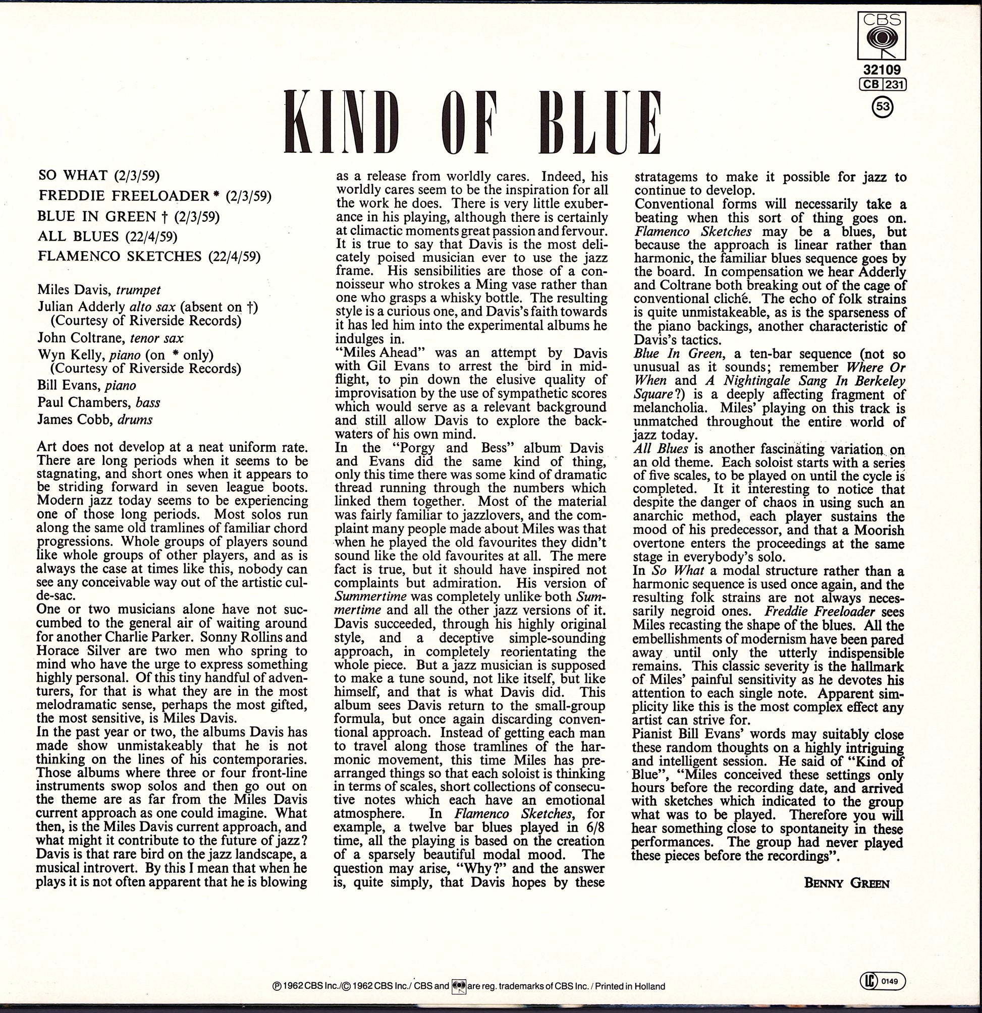 Miles Davis – Kind Of Blue Vinyl LP