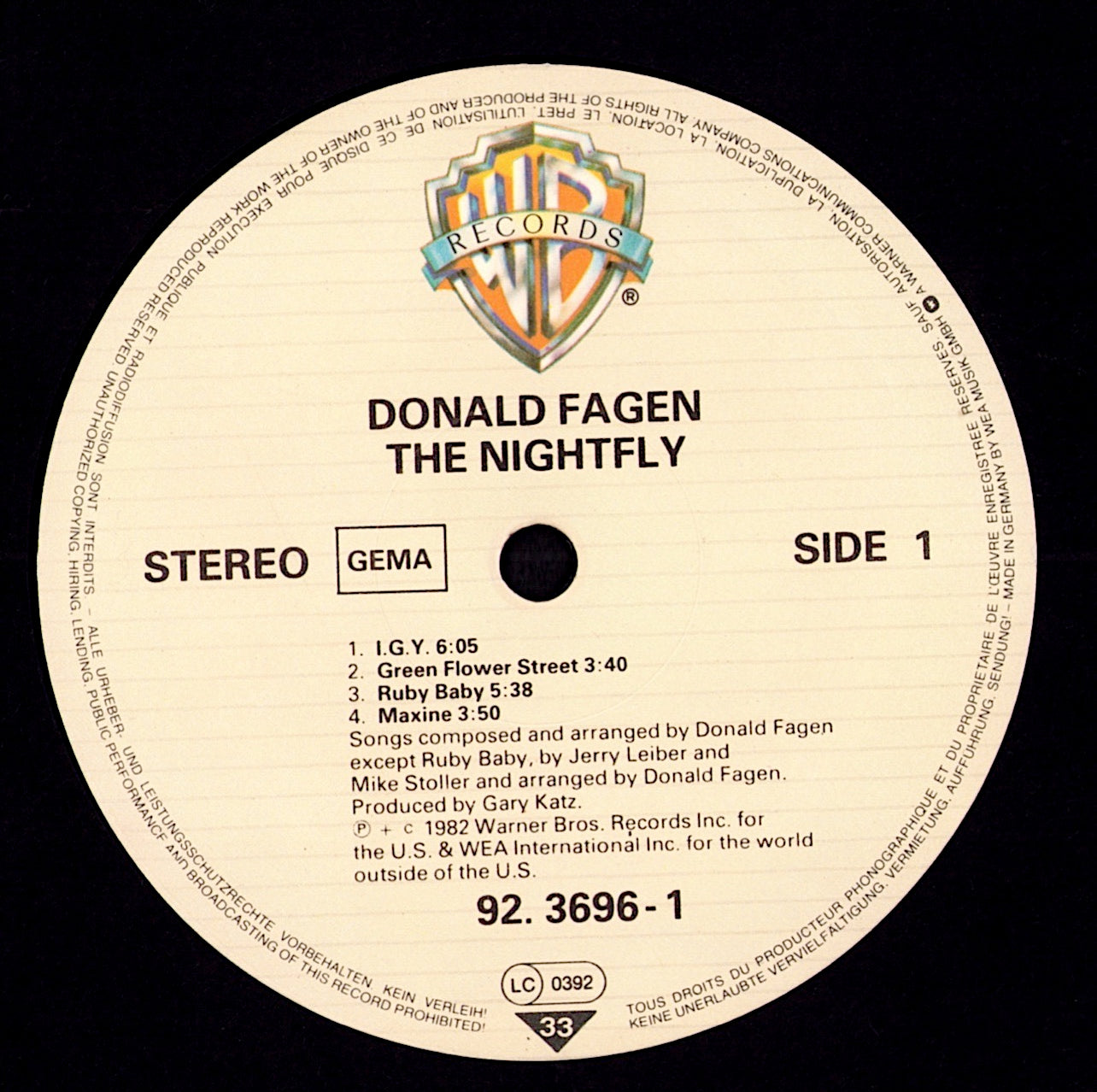 Donald Fagen – The Nightfly Vinyl LP, DE Original, 1982 Kopie