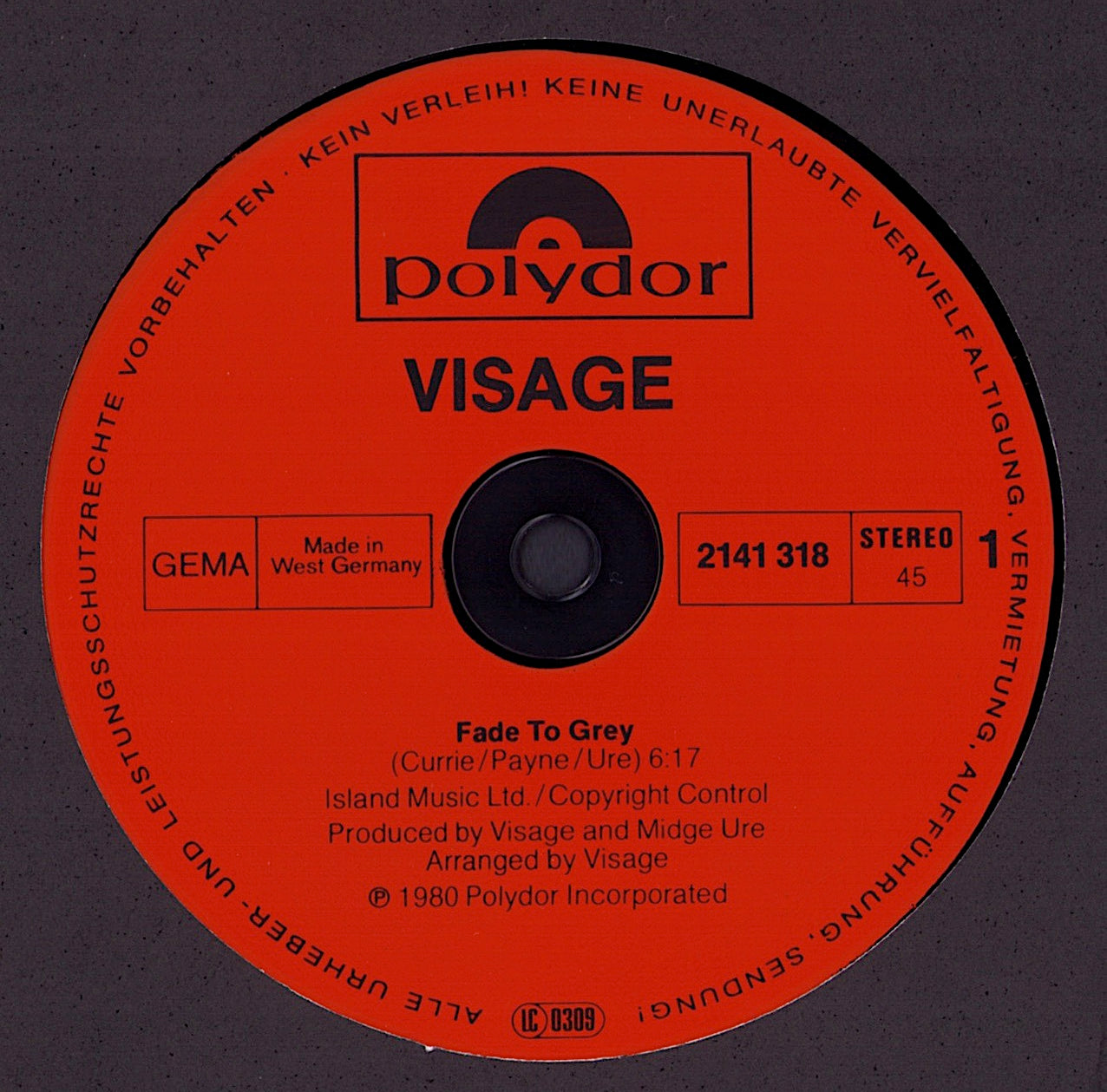 Visage ‎- Fade To Grey Vinyl 12"