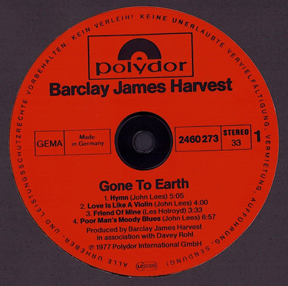 Barclay James Harvest ‎- Gone to Earth Vinyl LP