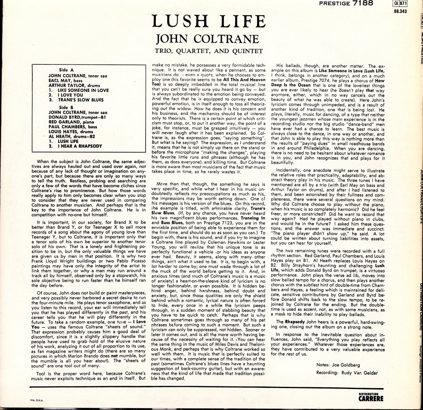 John Coltrane With The Red Garland Trio – Traneing In Vinyl LP Kopie