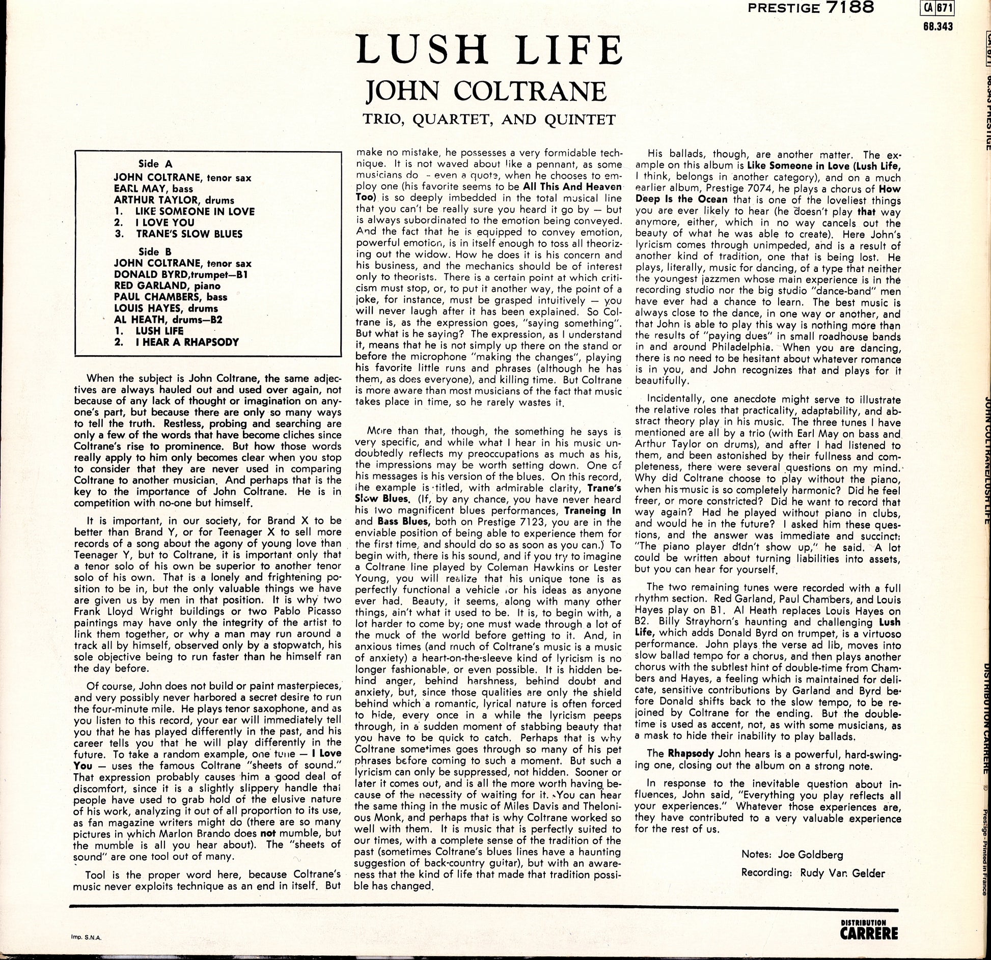 John Coltrane With The Red Garland Trio – Traneing In Vinyl LP Kopie