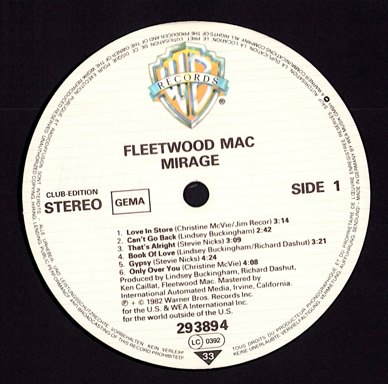 Fleetwood Mac ‎- Mirage Vinyl LP Club Edition