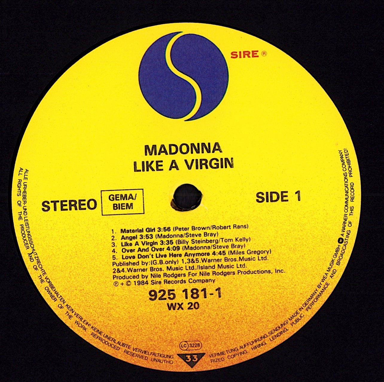 Madonna - Like A Virgin Vinyl LP Kopie